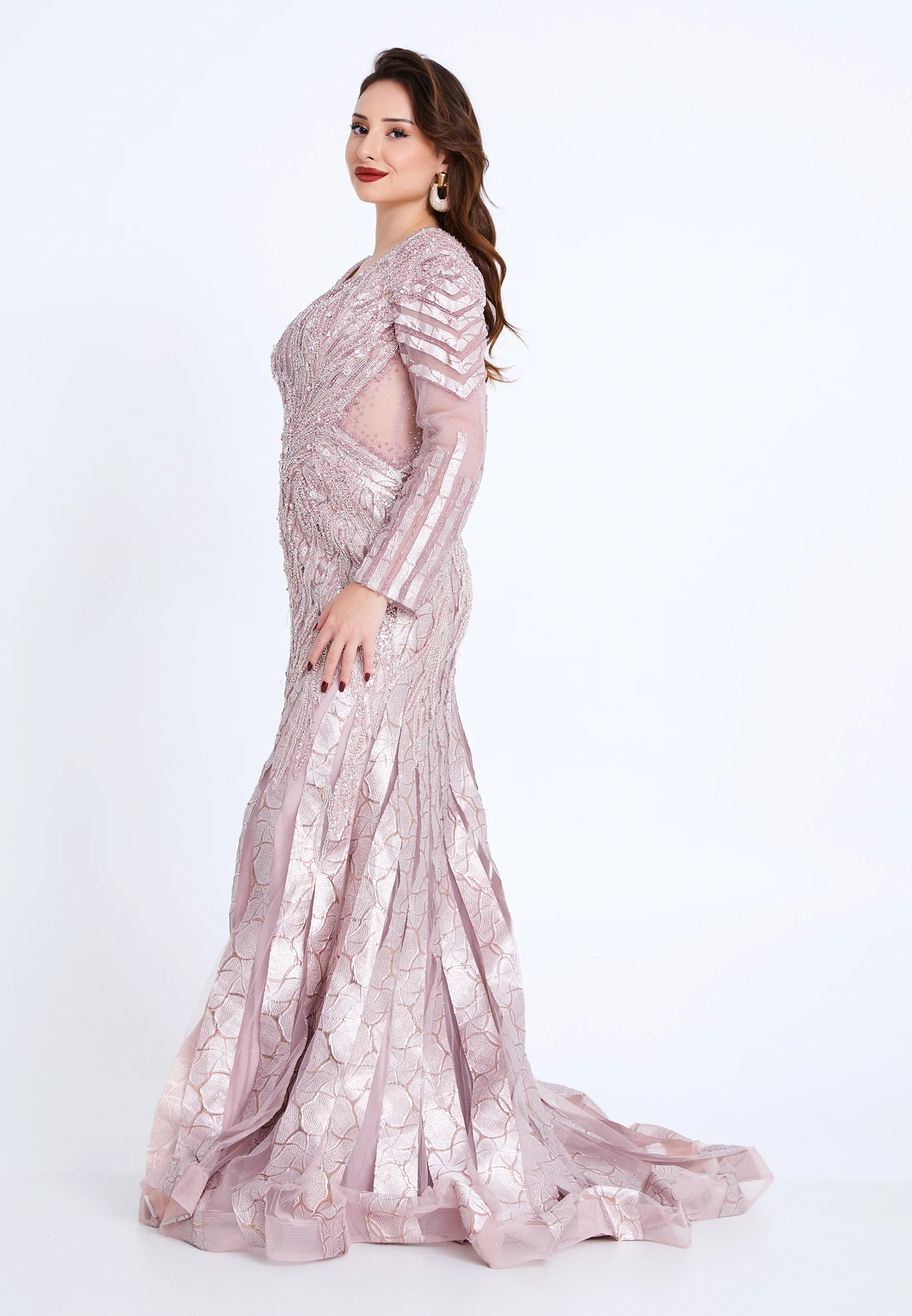 Long Sleeve Maxi Tulle Mermaid Regular Wedding Guest Dress mti1022 - Image 11