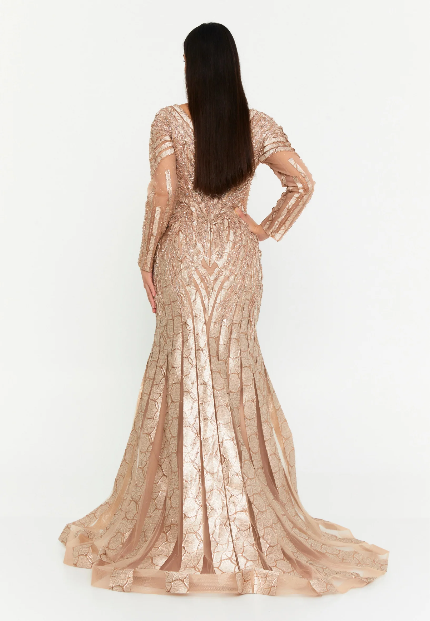 Long Sleeve Maxi Tulle Mermaid Regular Wedding Guest Dress mti1022 - Image 2
