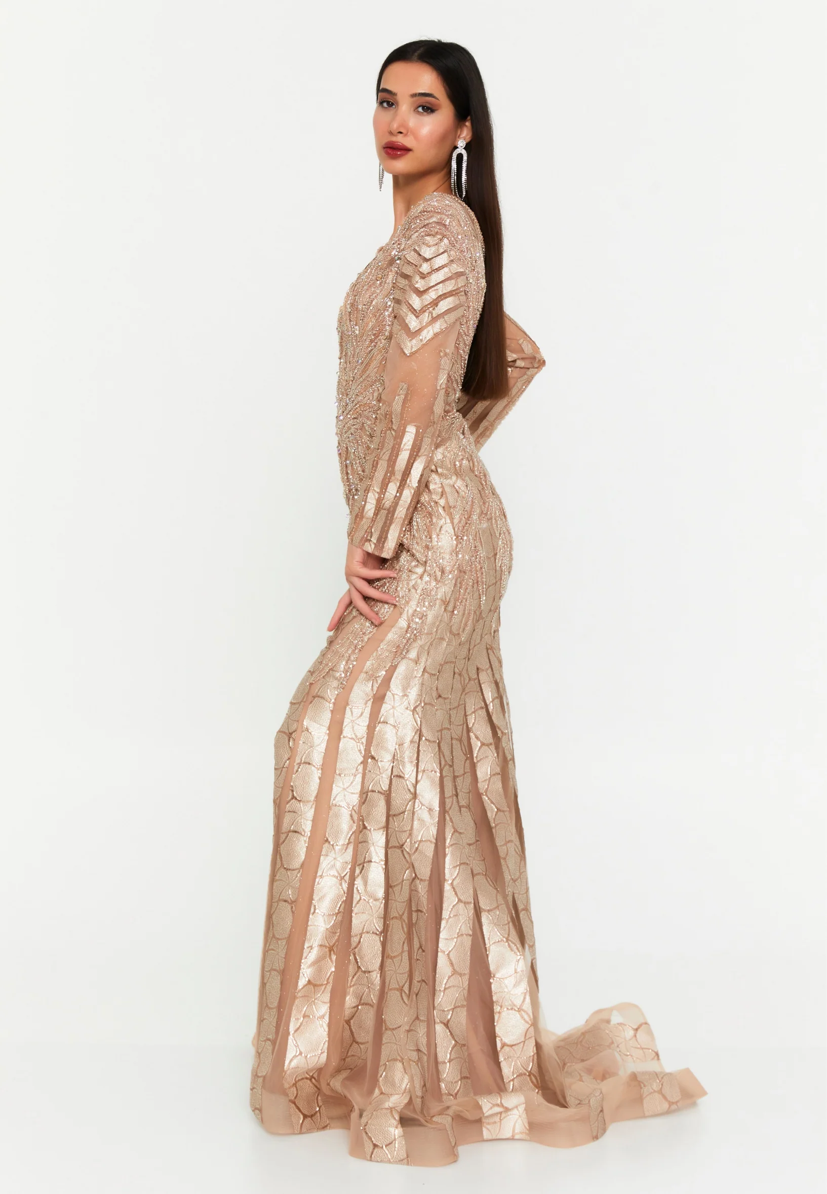 Long Sleeve Maxi Tulle Mermaid Regular Wedding Guest Dress mti1022 - Image 3