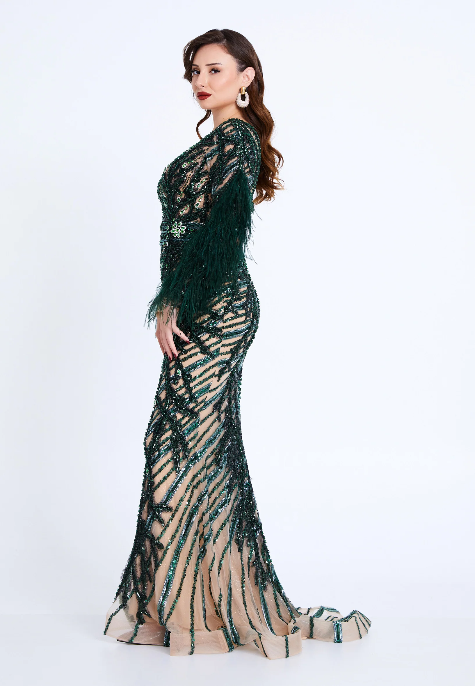 Long Sleeve Maxi Tulle Mermaid Regular Wedding Guest Dress mti1025 - Image 7