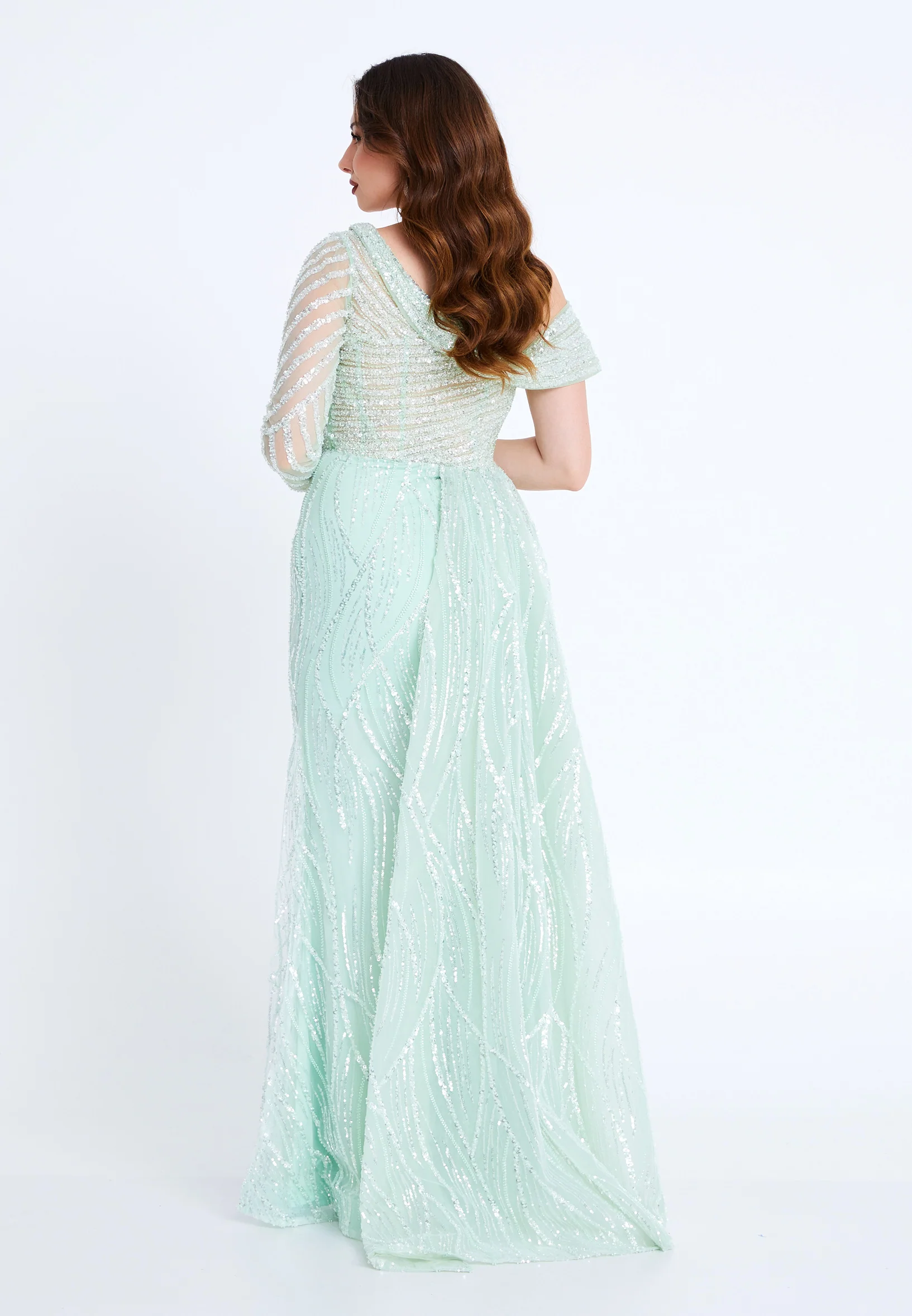 Long Sleeve Maxi Tulle Mermaid Regular Wedding Guest Dress mti1032 - Image 6