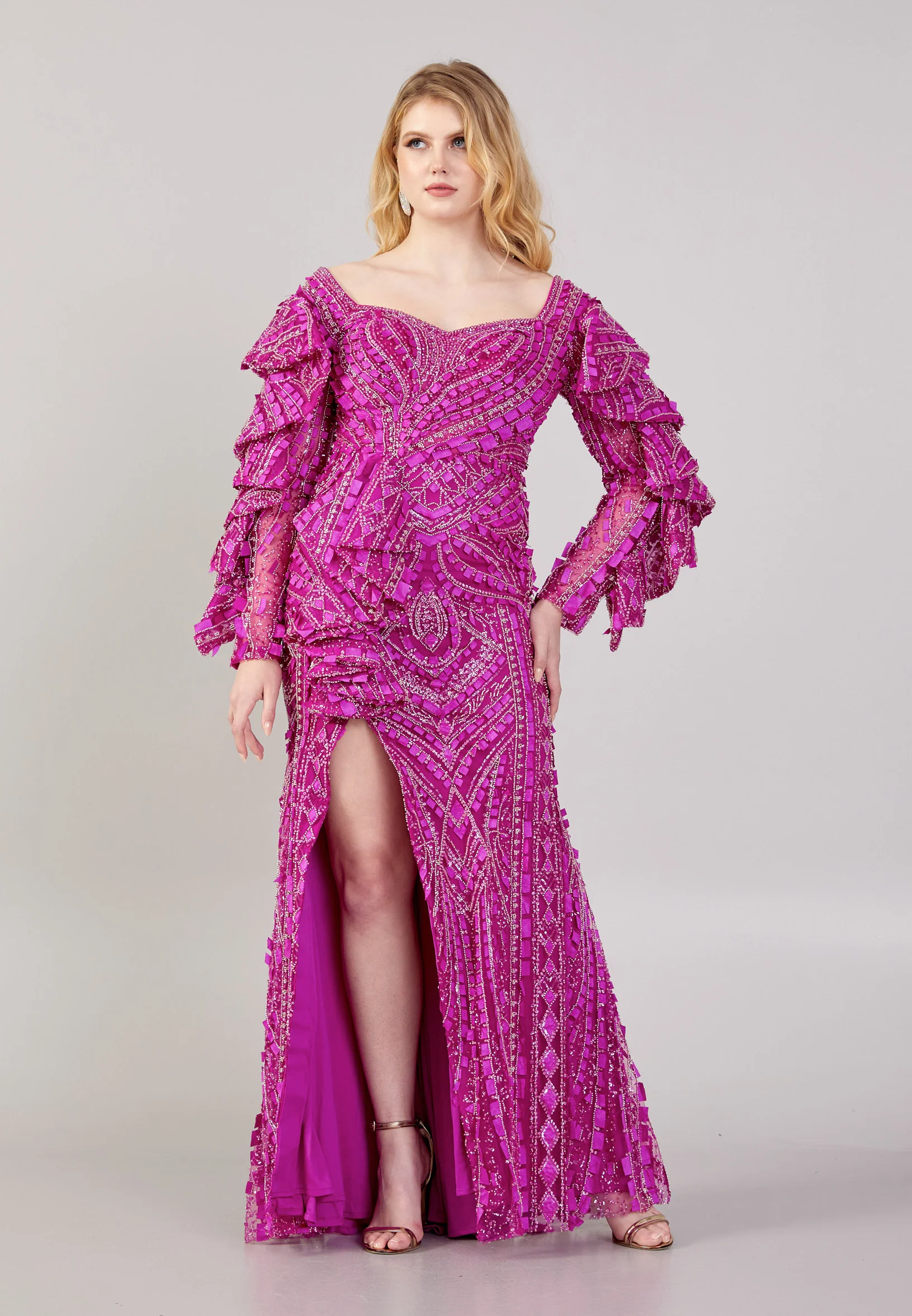Long Sleeve Maxi Tulle Mermaid Regular Wedding Guest Dress mtihs23012