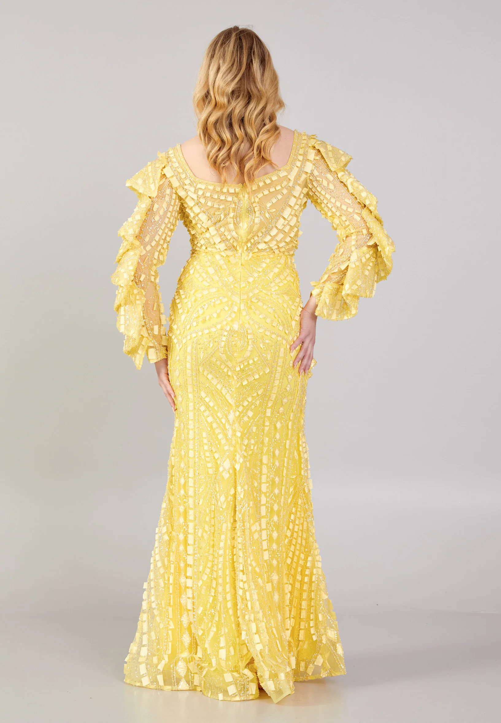 Long Sleeve Maxi Tulle Mermaid Regular Wedding Guest Dress mtihs23012 - Image 10