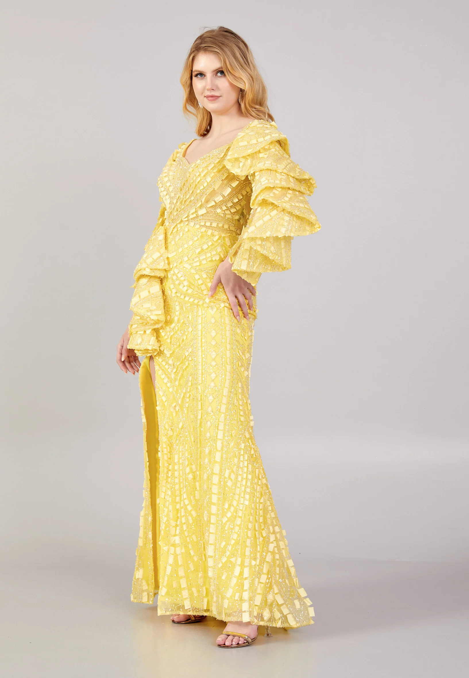Long Sleeve Maxi Tulle Mermaid Regular Wedding Guest Dress mtihs23012 - Image 11