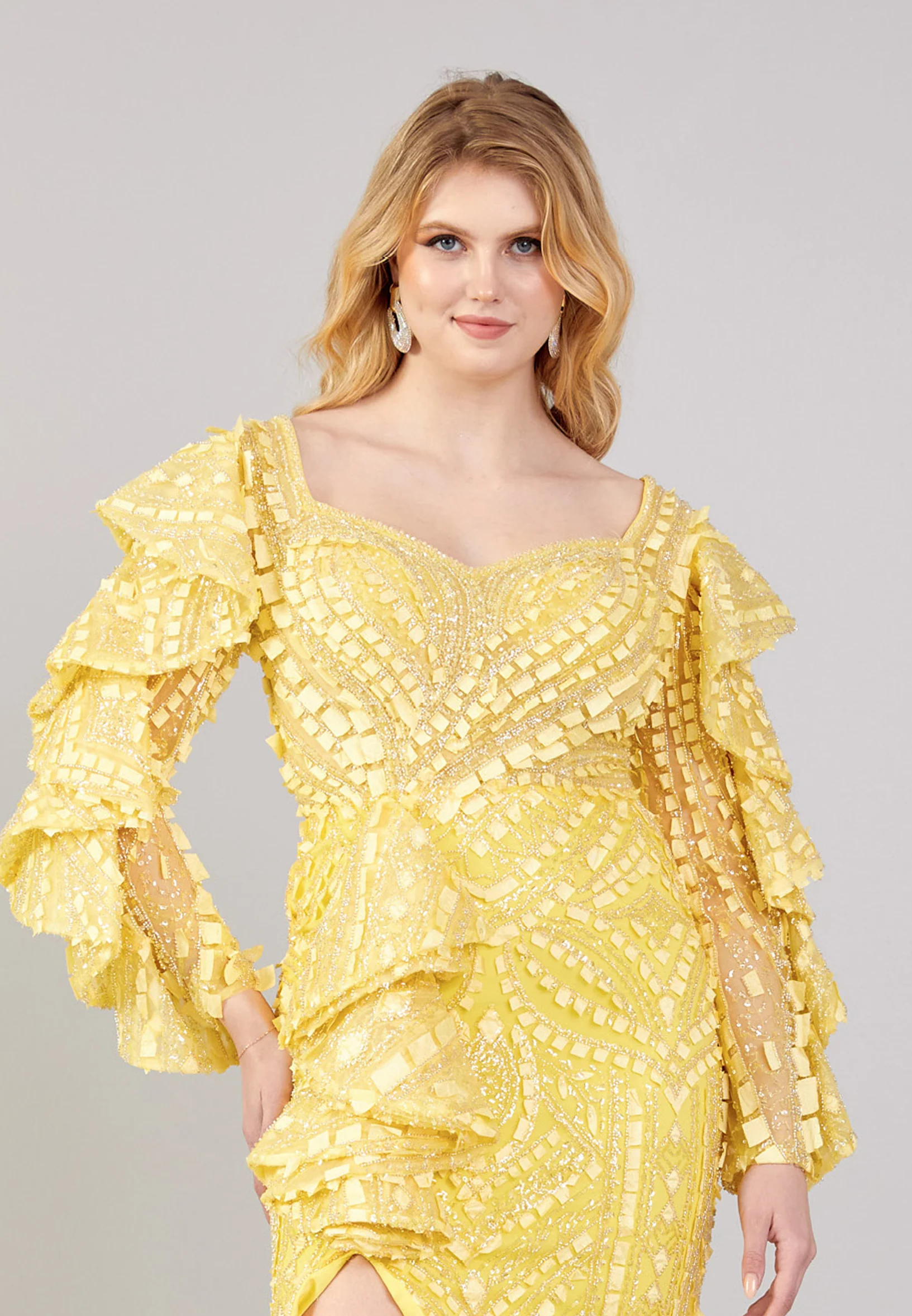 Long Sleeve Maxi Tulle Mermaid Regular Wedding Guest Dress mtihs23012 - Image 12