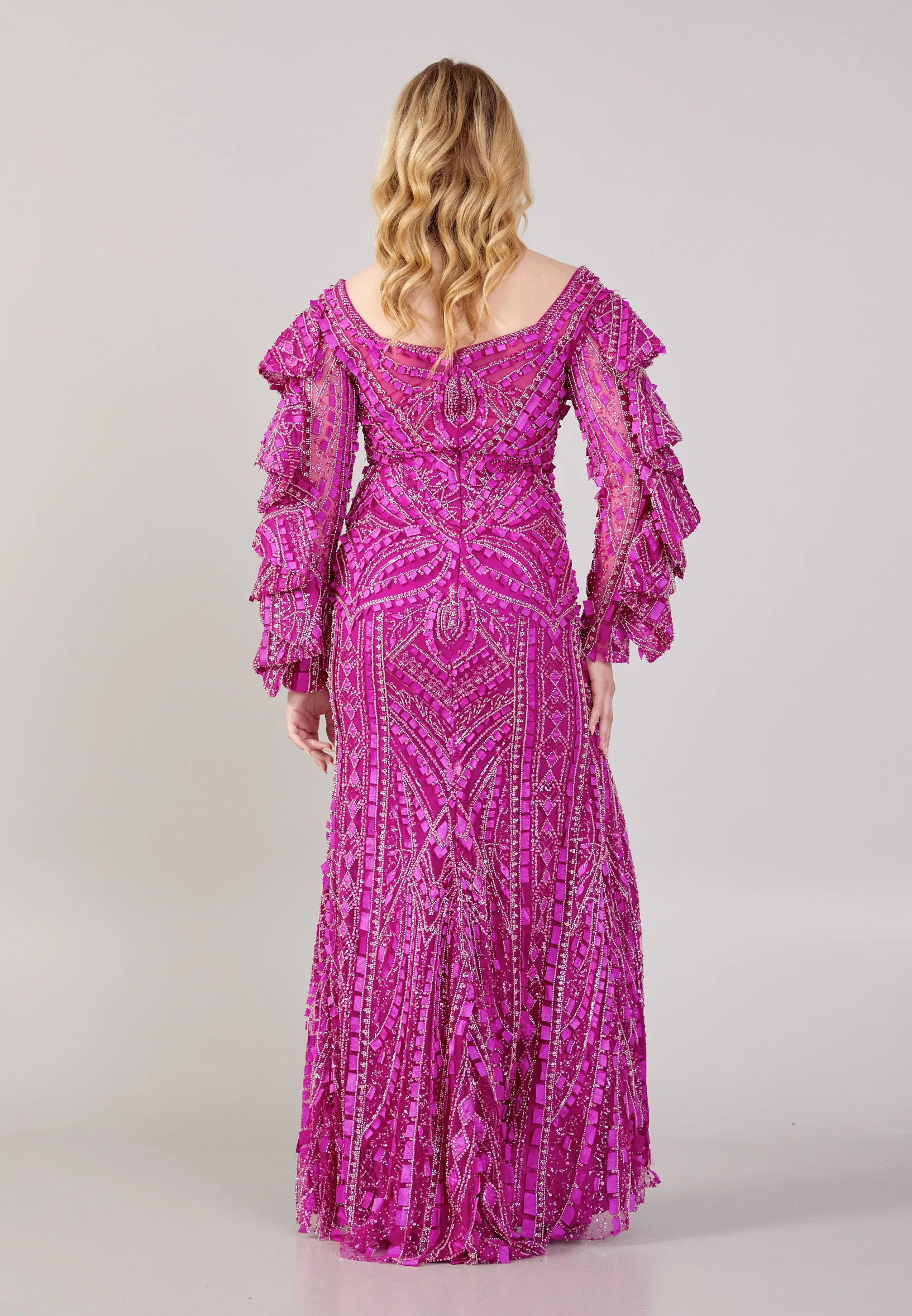 Long Sleeve Maxi Tulle Mermaid Regular Wedding Guest Dress mtihs23012 - Image 2