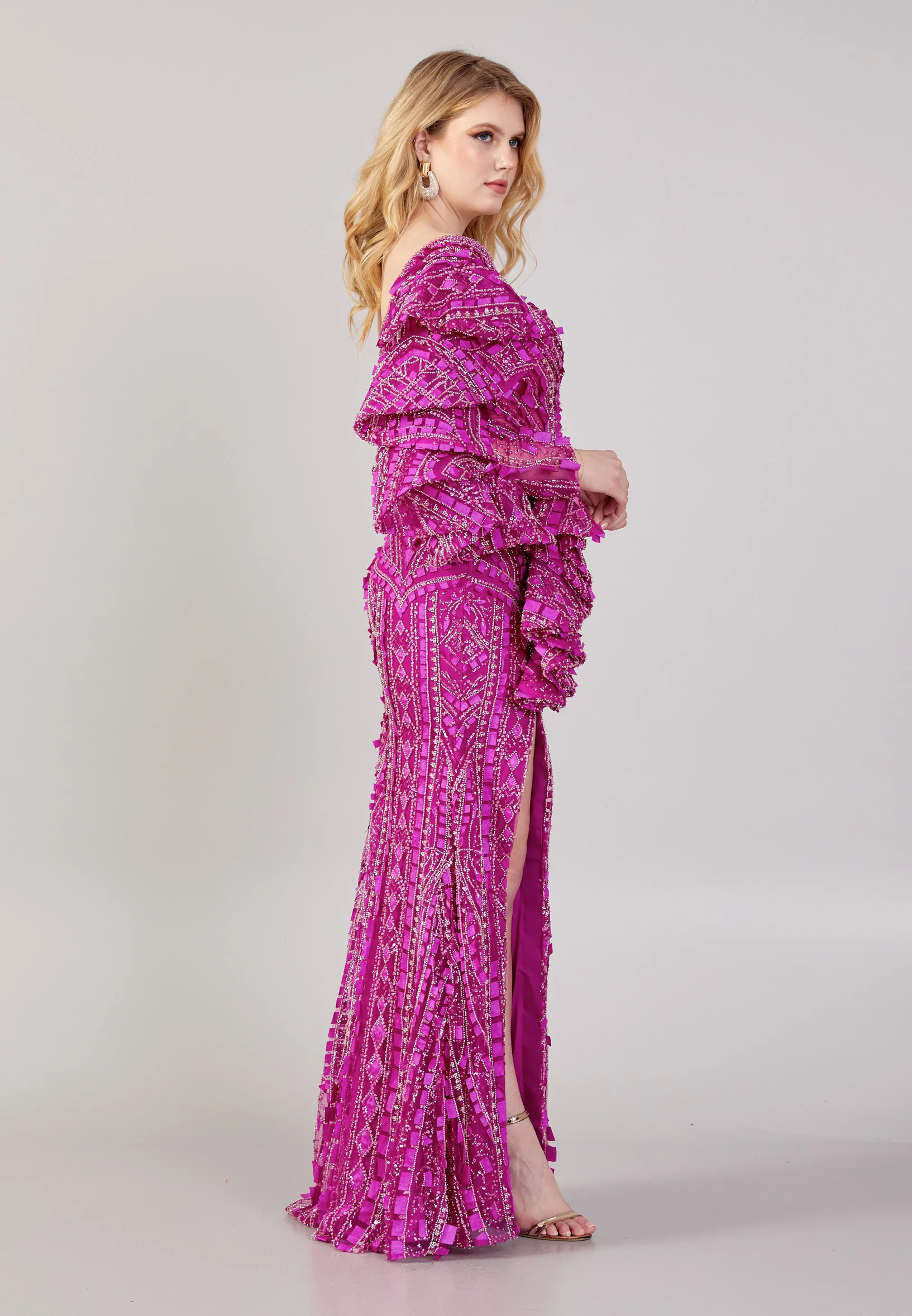Long Sleeve Maxi Tulle Mermaid Regular Wedding Guest Dress mtihs23012 - Image 3