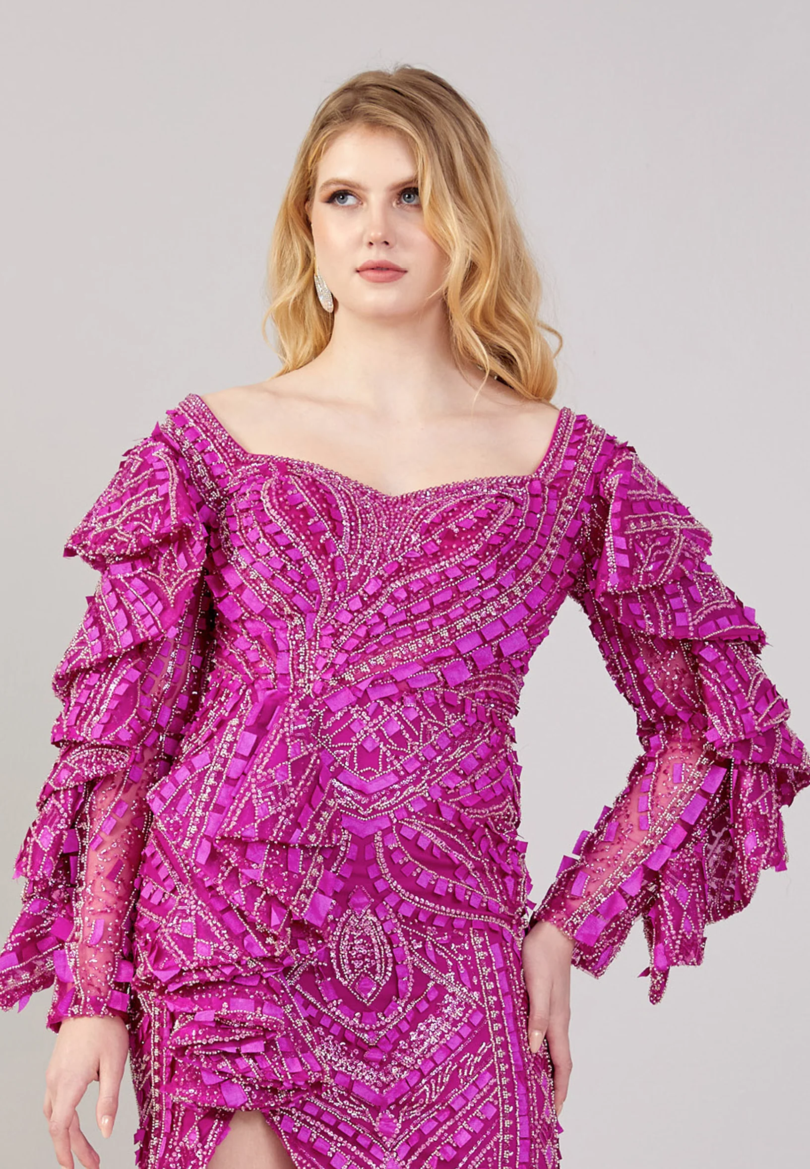 Long Sleeve Maxi Tulle Mermaid Regular Wedding Guest Dress mtihs23012 - Image 4