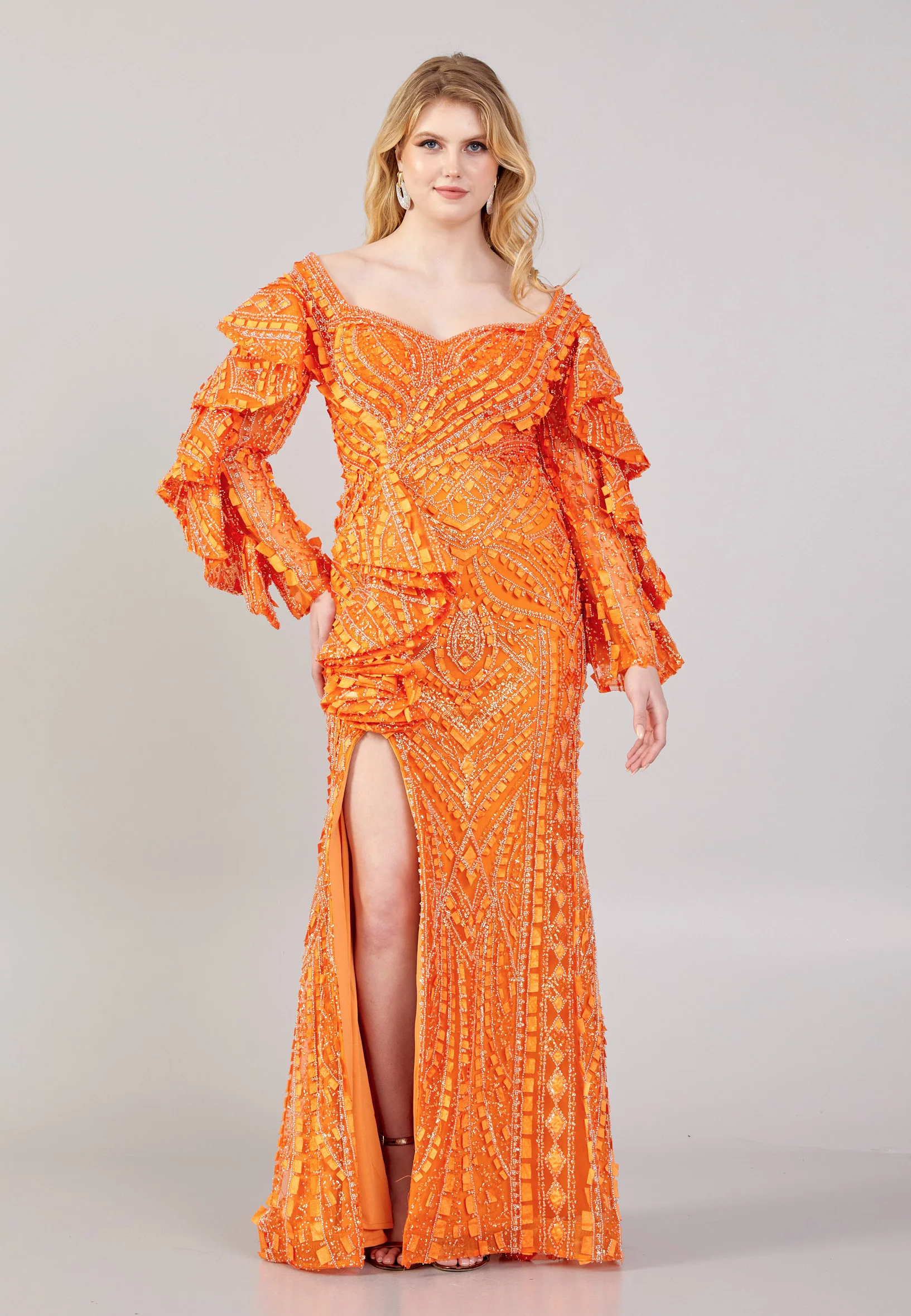 Long Sleeve Maxi Tulle Mermaid Regular Wedding Guest Dress mtihs23012 - Image 5
