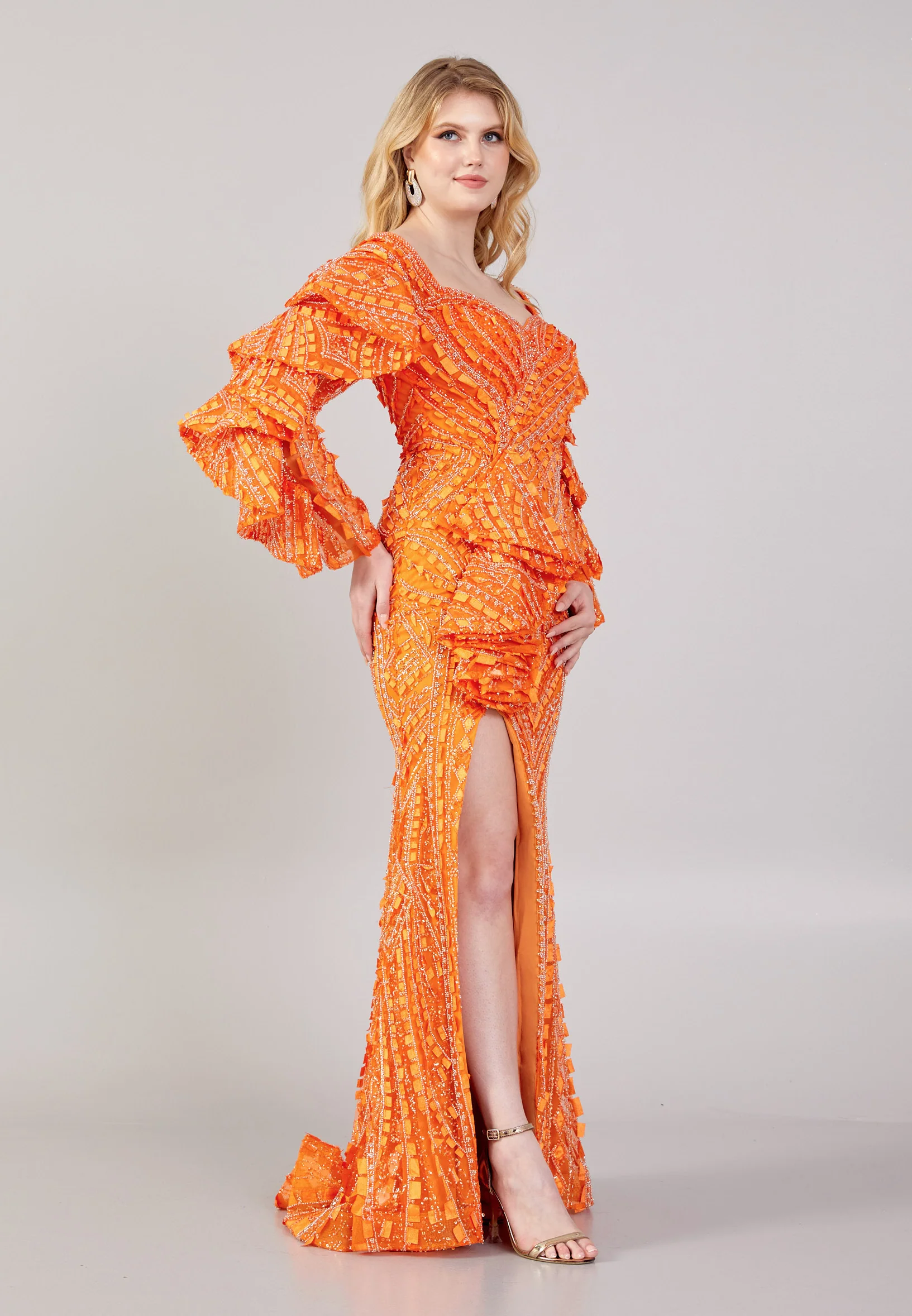 Long Sleeve Maxi Tulle Mermaid Regular Wedding Guest Dress mtihs23012 - Image 7