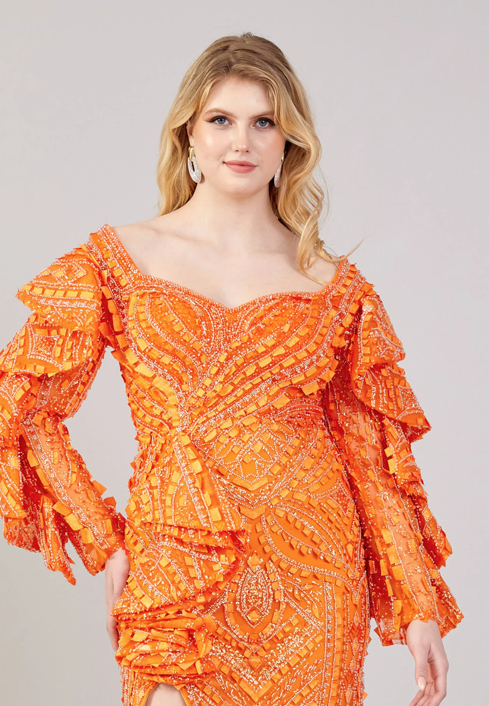 Long Sleeve Maxi Tulle Mermaid Regular Wedding Guest Dress mtihs23012 - Image 8