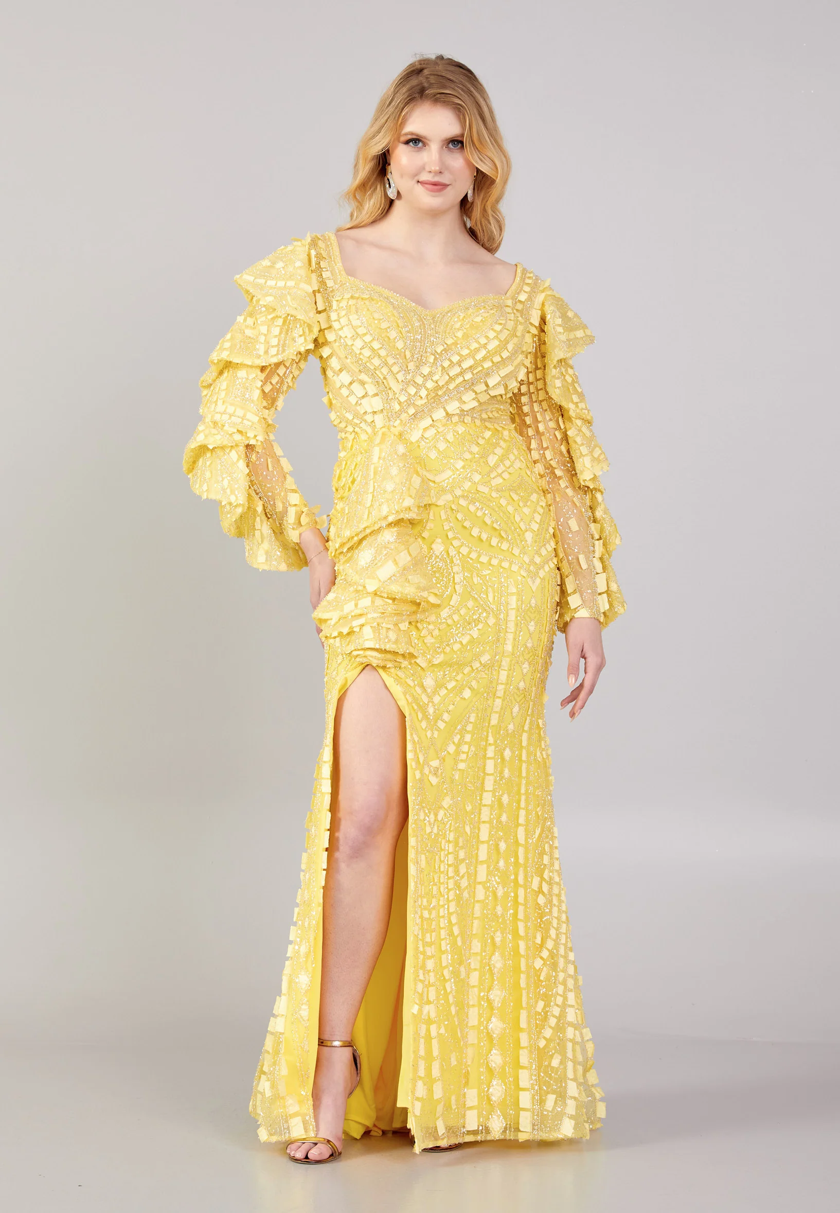Long Sleeve Maxi Tulle Mermaid Regular Wedding Guest Dress mtihs23012 - Image 9