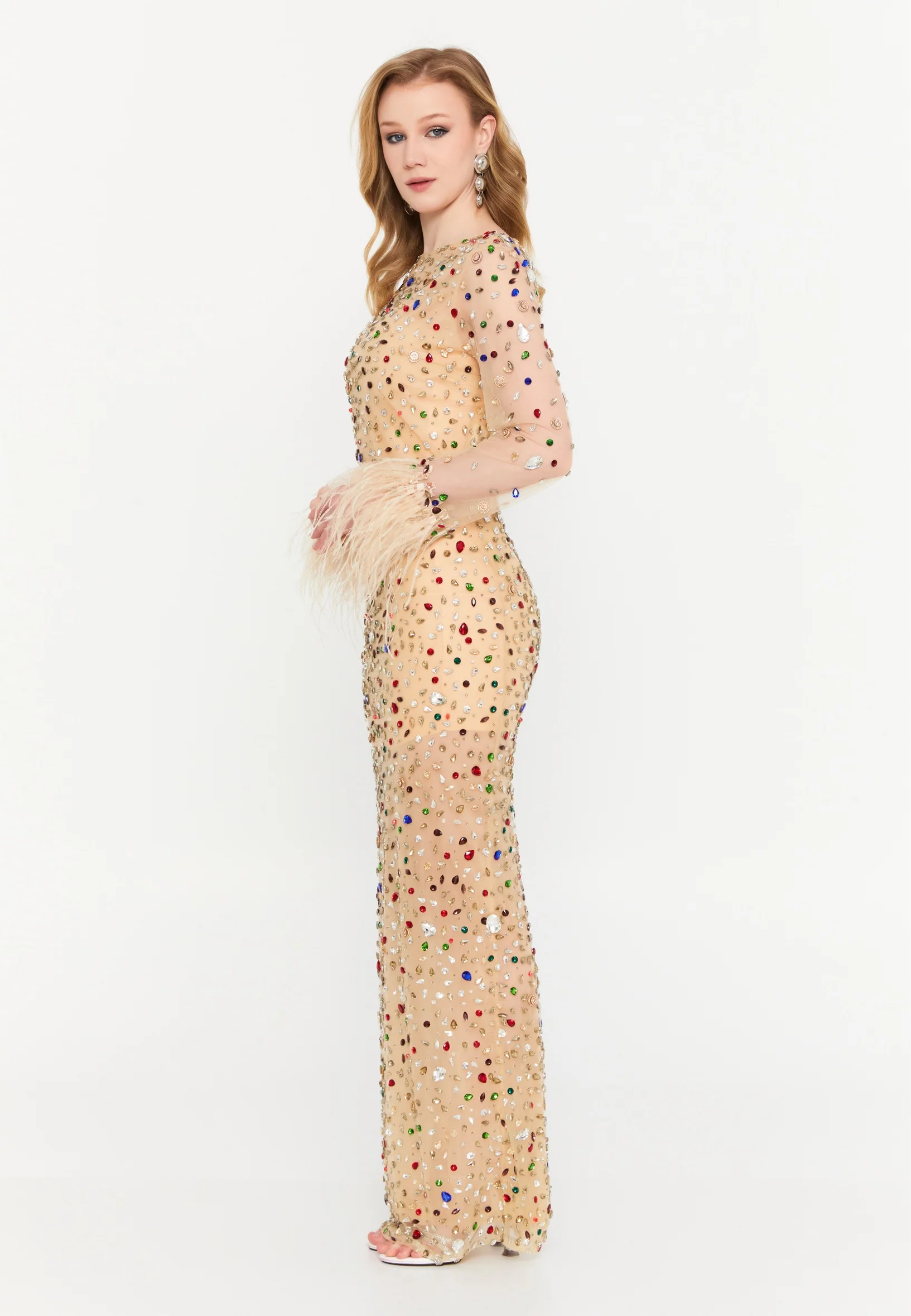 Long Sleeve Maxi Tulle Mermaid Regular Wedding Guest Dress mtr88198 - Image 3