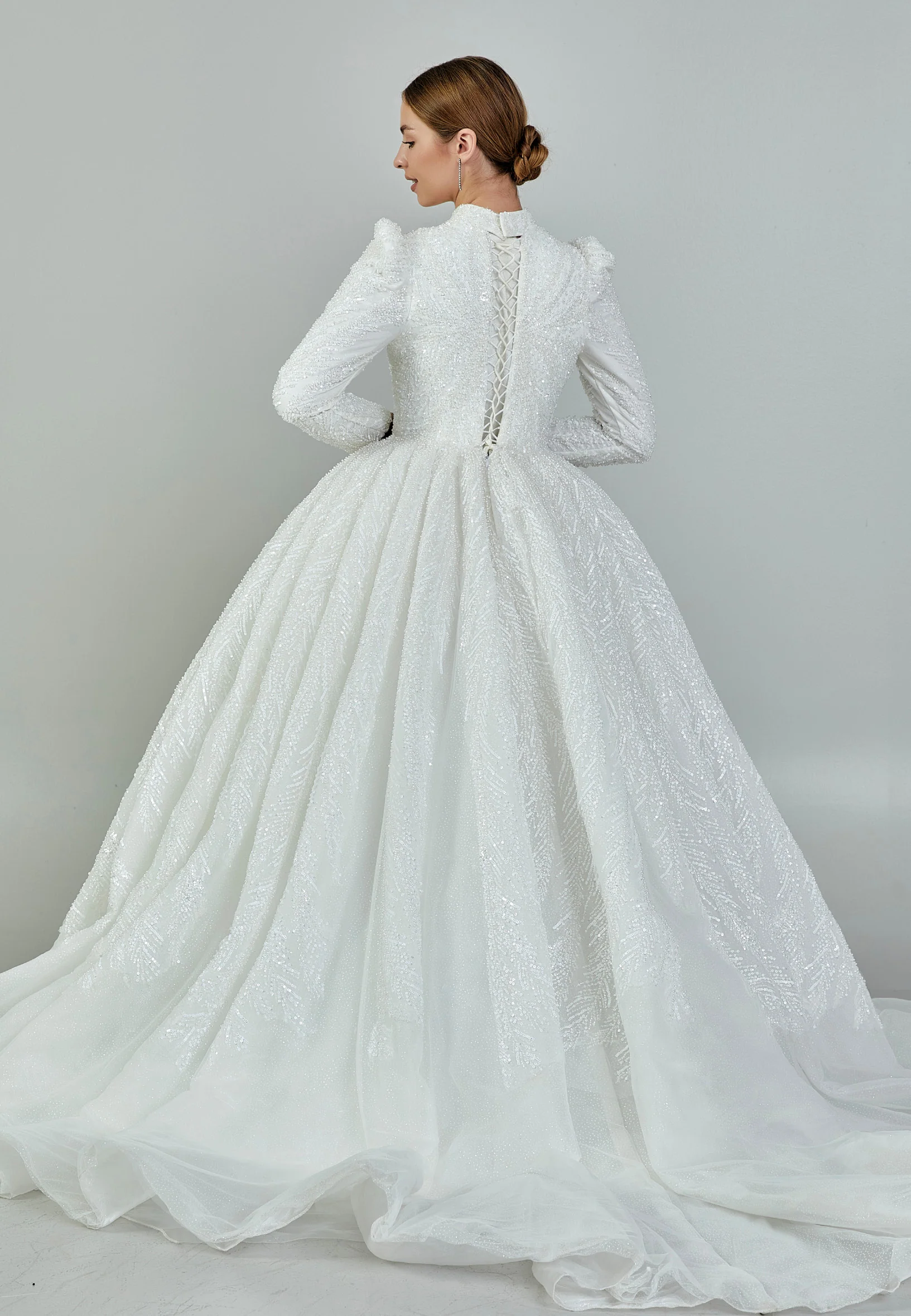 Long Sleeve Maxi Tulle Plus Size Wedding Dress blv27000 - Image 9