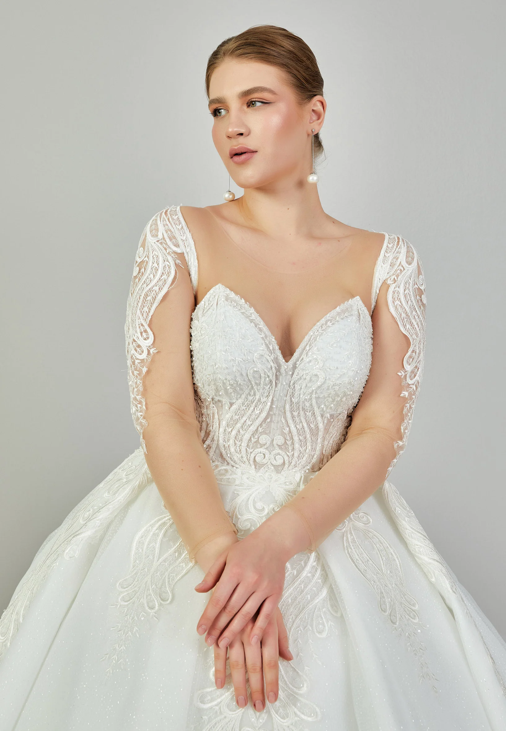 Long Sleeve Maxi Tulle Plus Size Wedding Dress blv350095 - Image 3