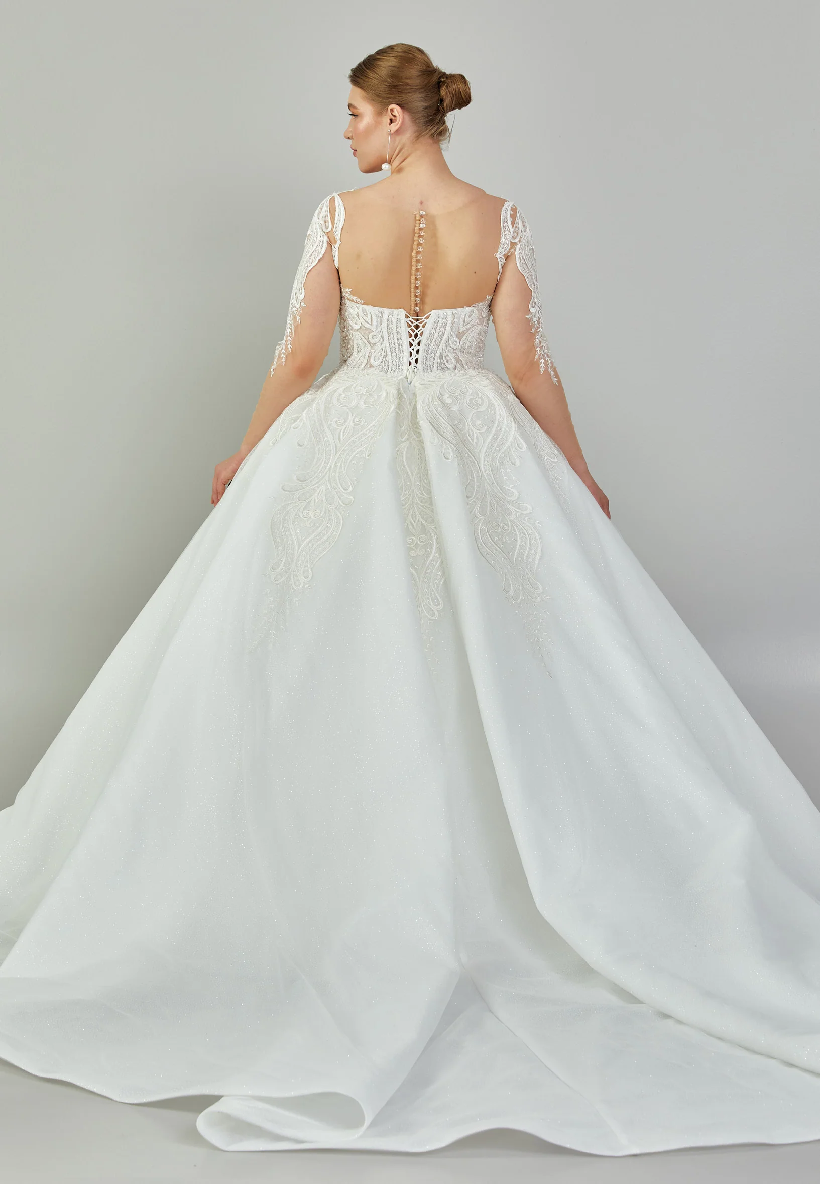 Long Sleeve Maxi Tulle Plus Size Wedding Dress blv350095 - Image 5