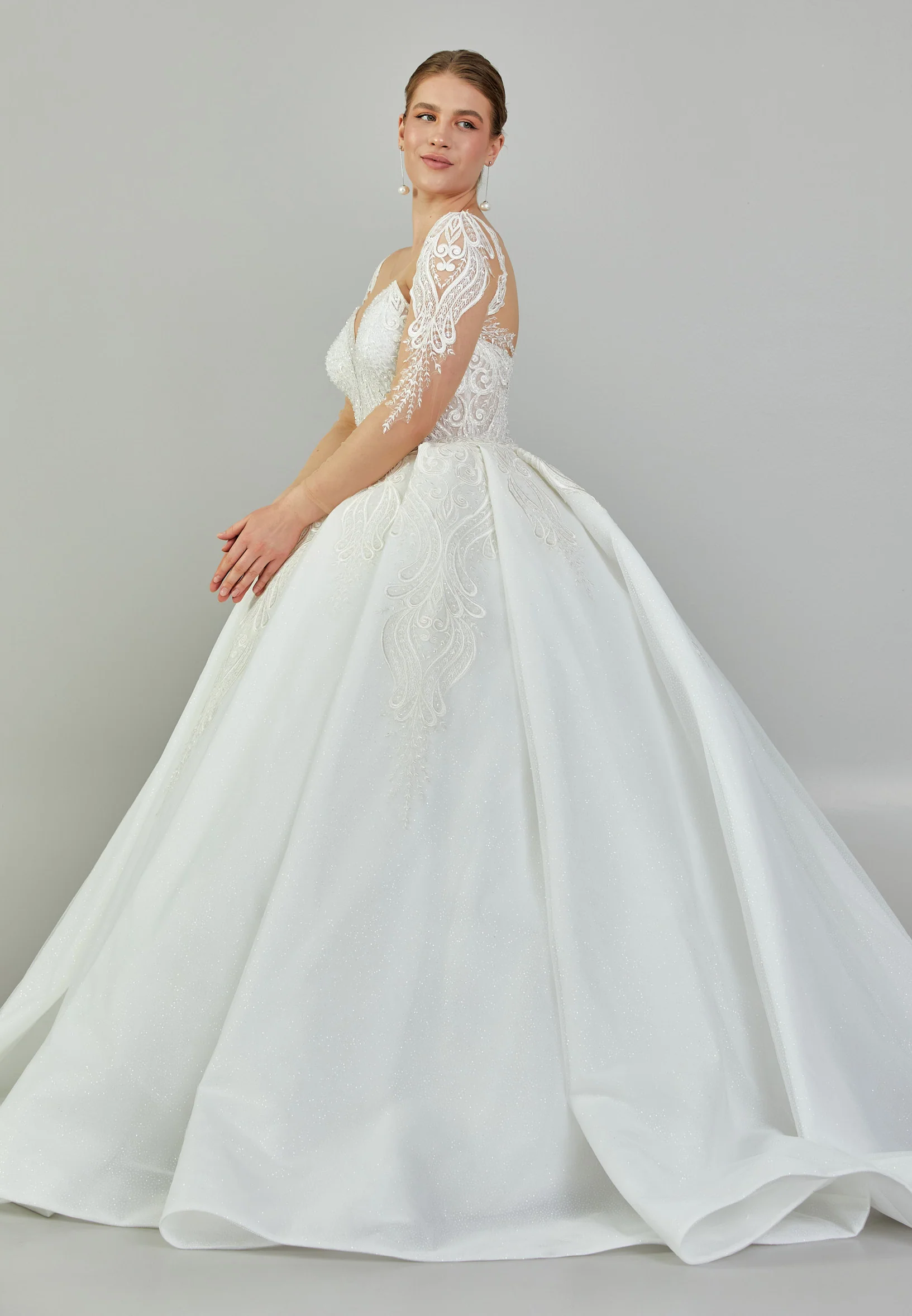 Long Sleeve Maxi Tulle Plus Size Wedding Dress blv350095 - Image 6