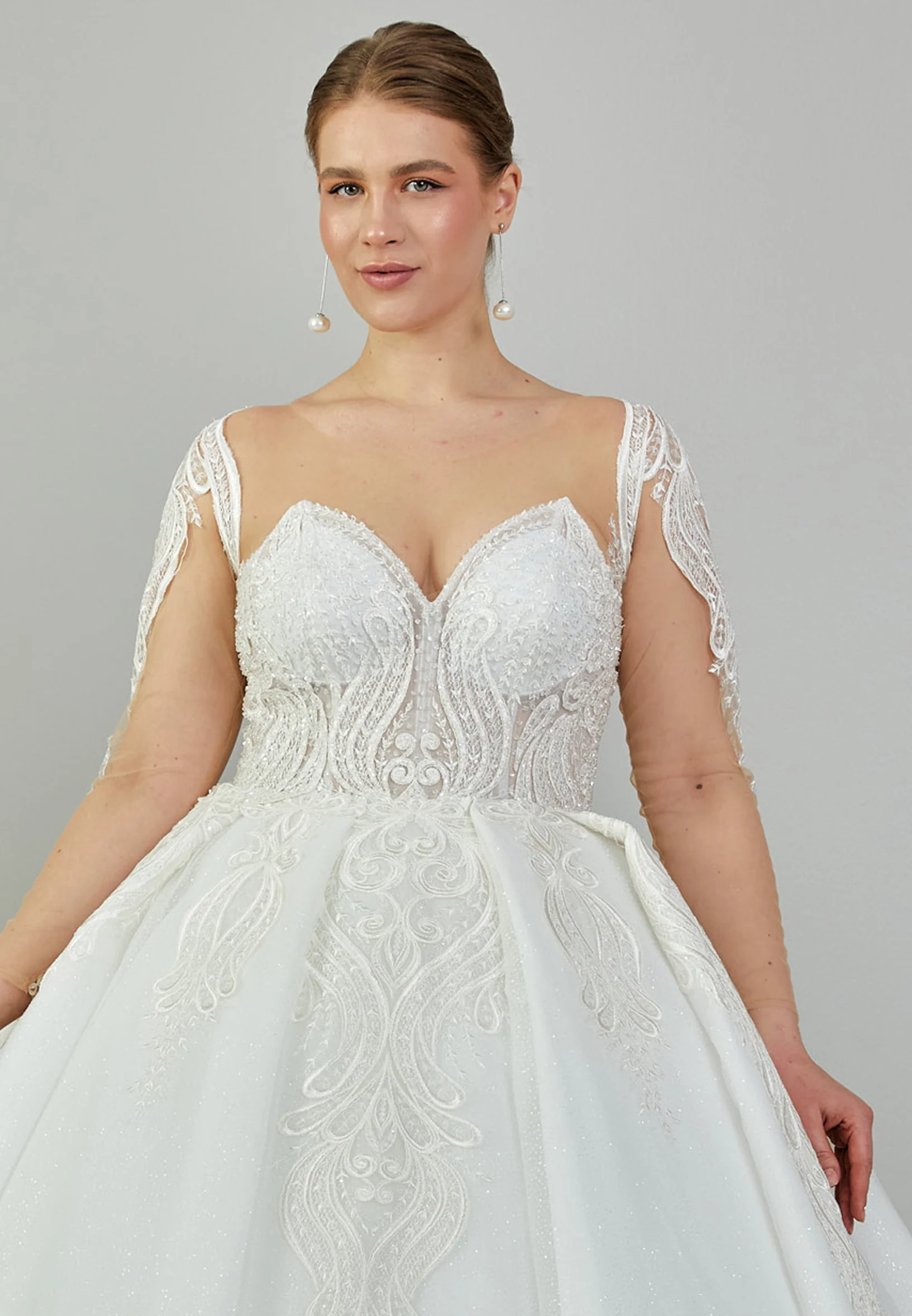 Long Sleeve Maxi Tulle Plus Size Wedding Dress blv350095 - Image 7