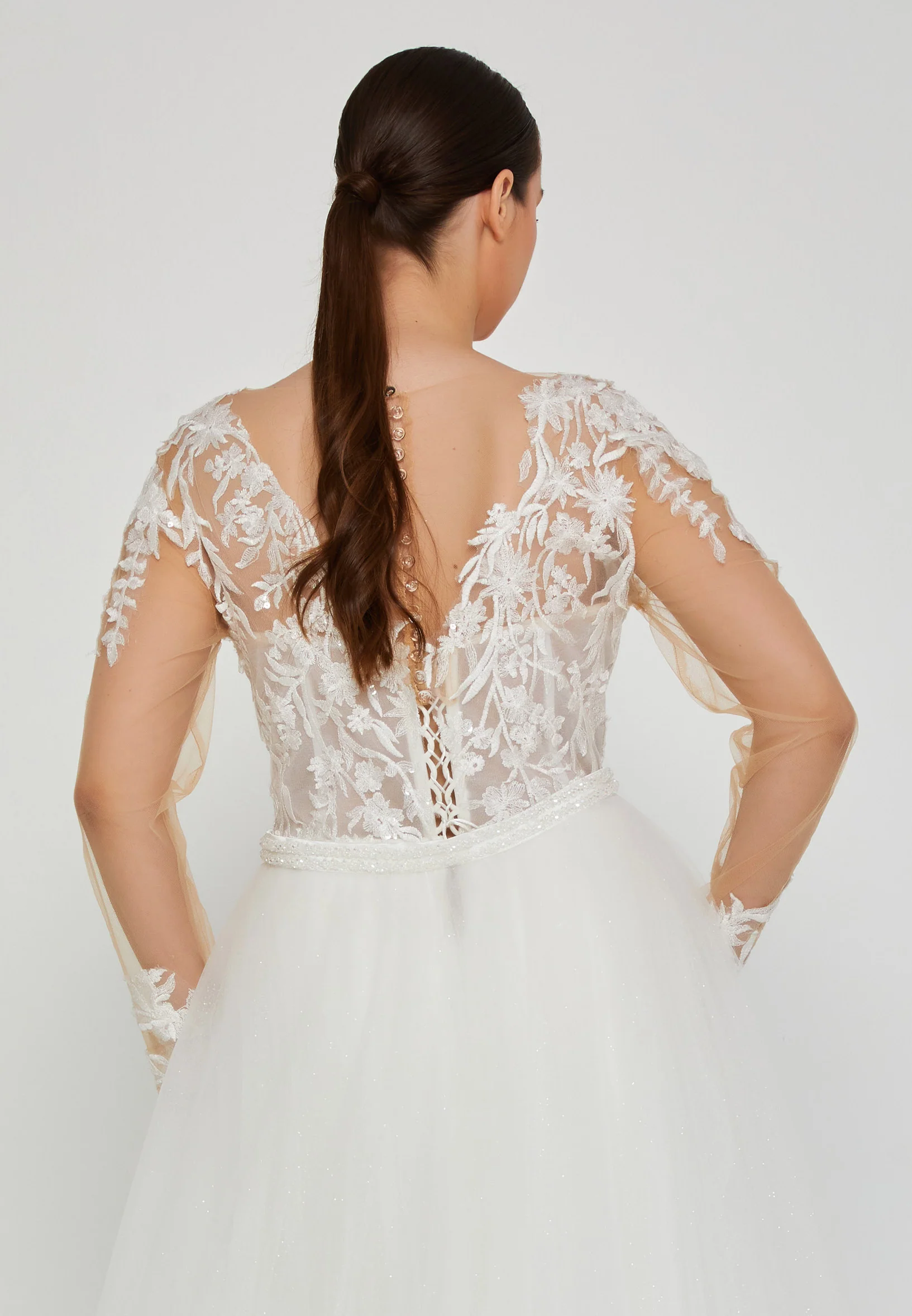 Long Sleeve Maxi Tulle Plus Size Wedding Dress blv350186 - Image 3