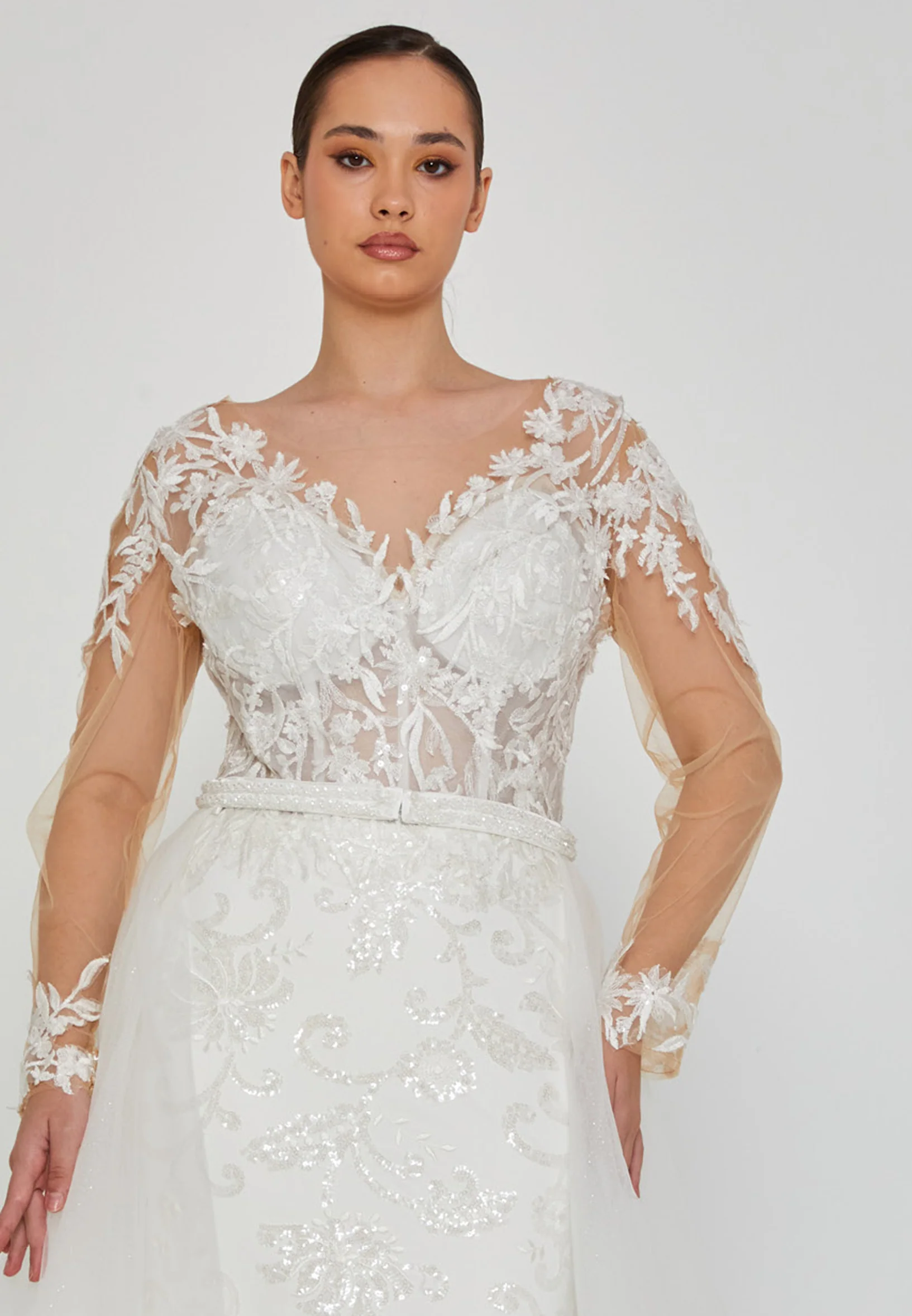 Long Sleeve Maxi Tulle Plus Size Wedding Dress blv350186 - Image 6
