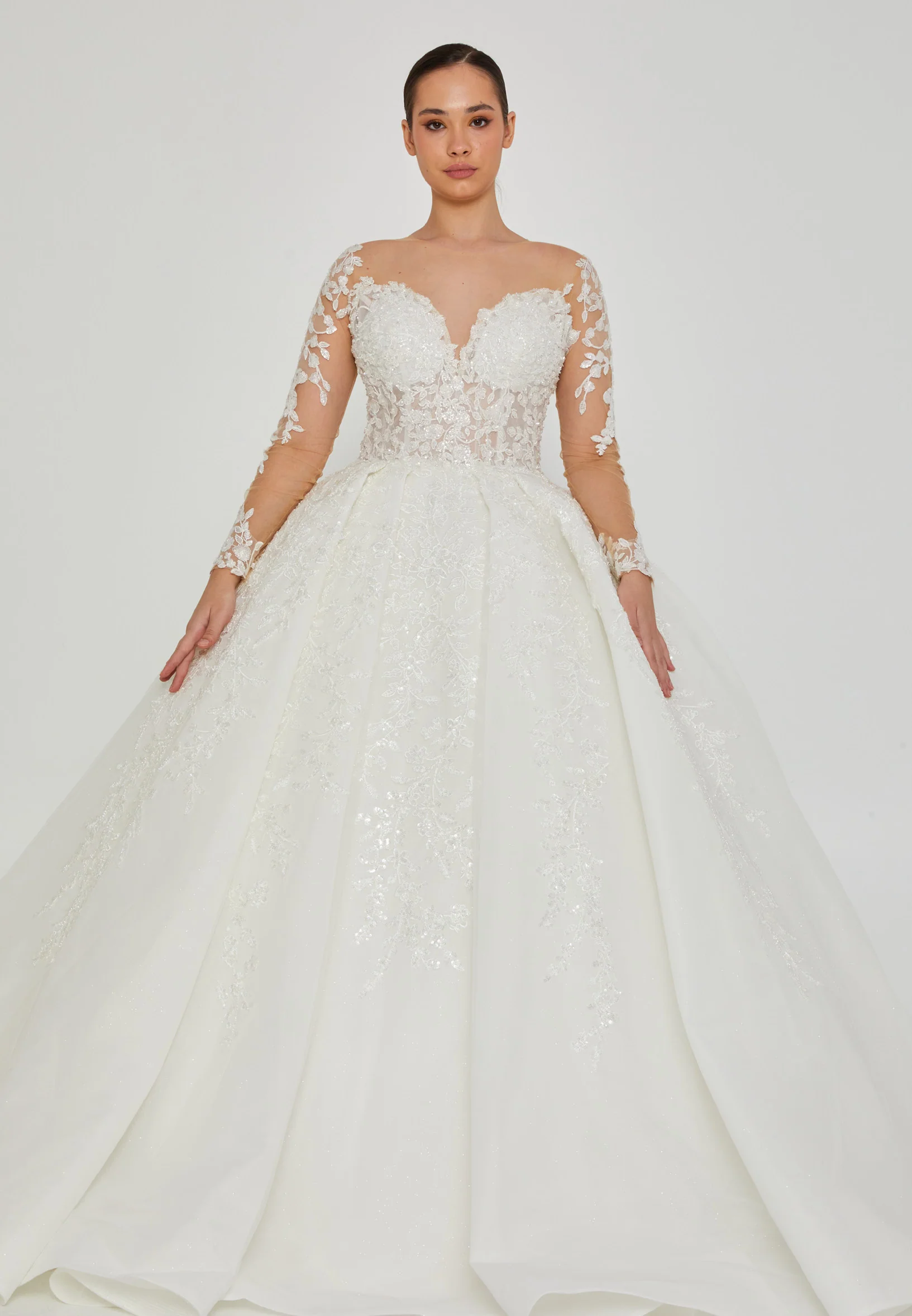 Long Sleeve Maxi Tulle Plus Size Wedding Dress blv360004