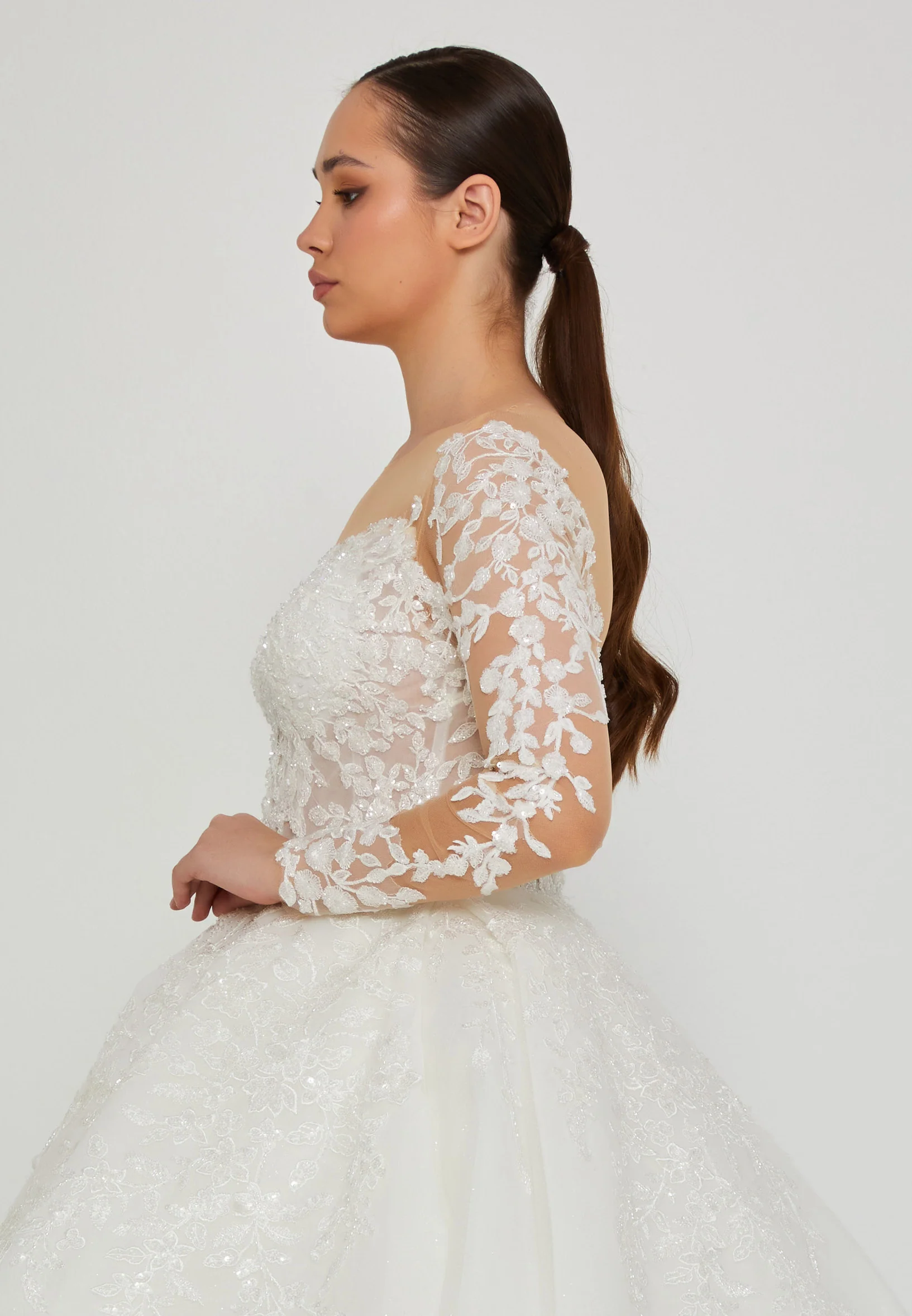 Long Sleeve Maxi Tulle Plus Size Wedding Dress blv360004 - Image 2