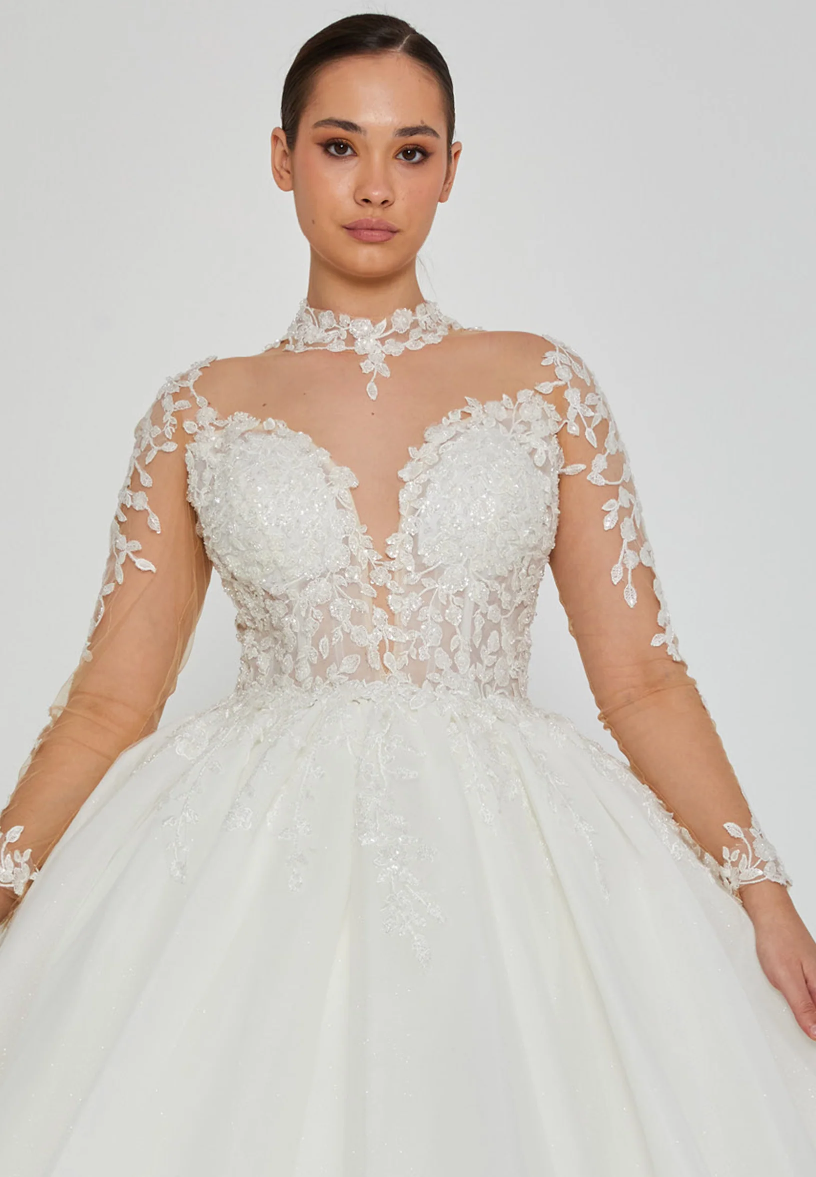 Long Sleeve Maxi Tulle Plus Size Wedding Dress blv360009 - Image 6