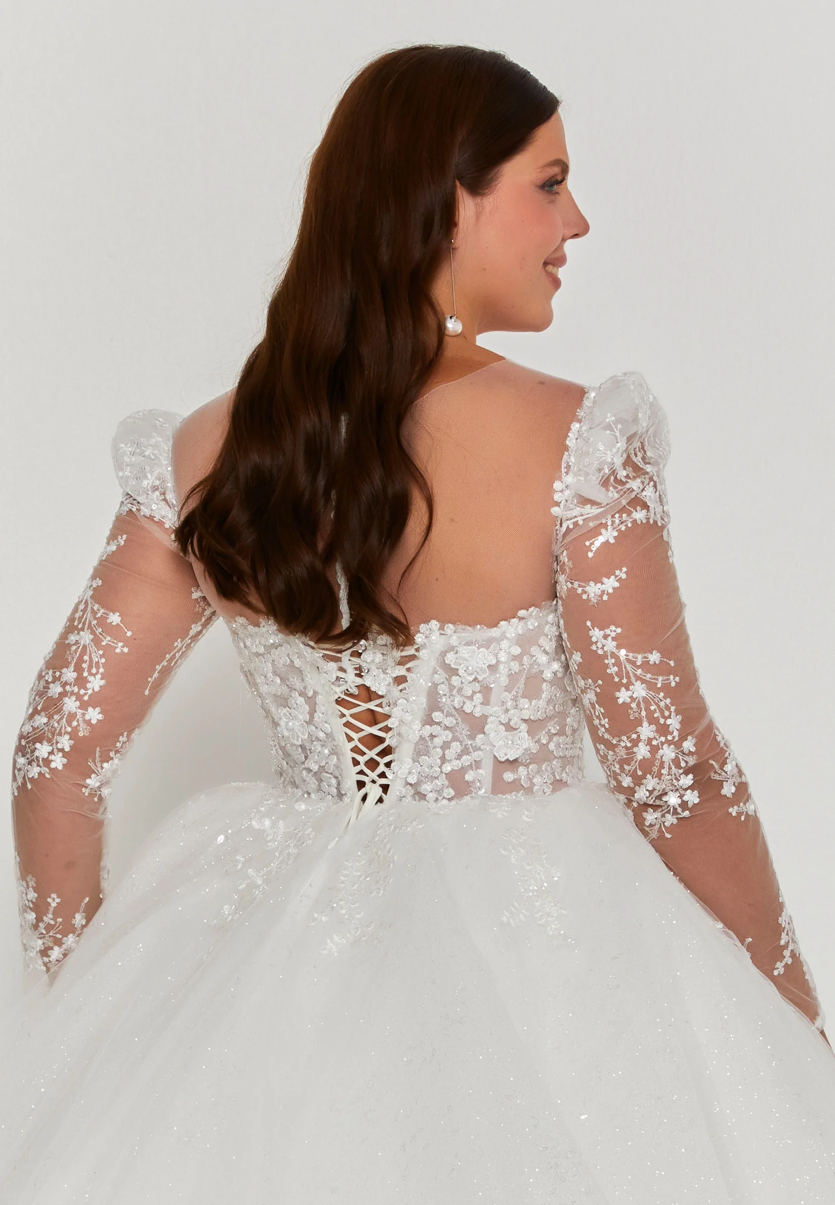 Long Sleeve Maxi Tulle Plus Size Wedding Dress blv360146 - Image 3