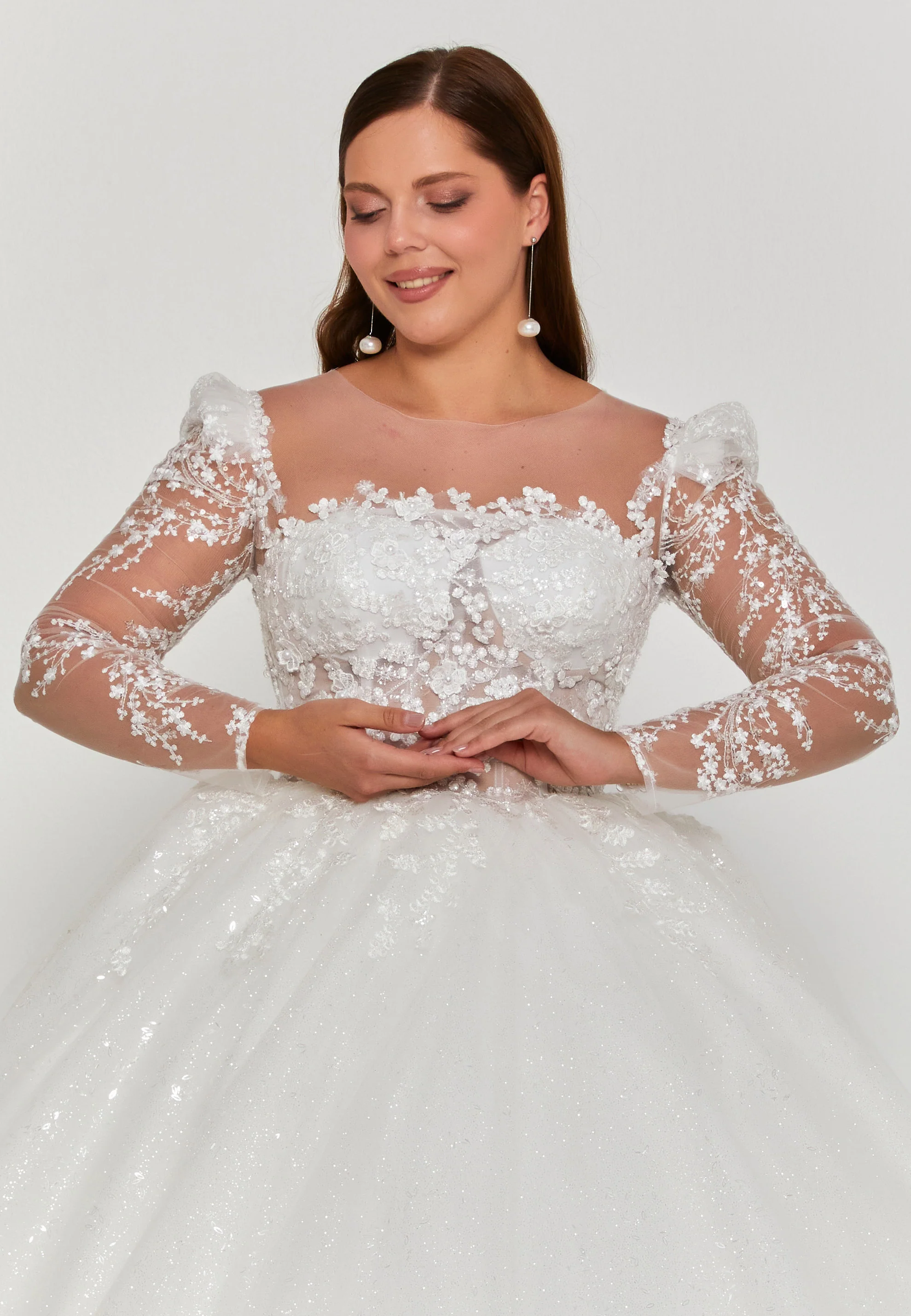 Long Sleeve Maxi Tulle Plus Size Wedding Dress blv360146 - Image 7