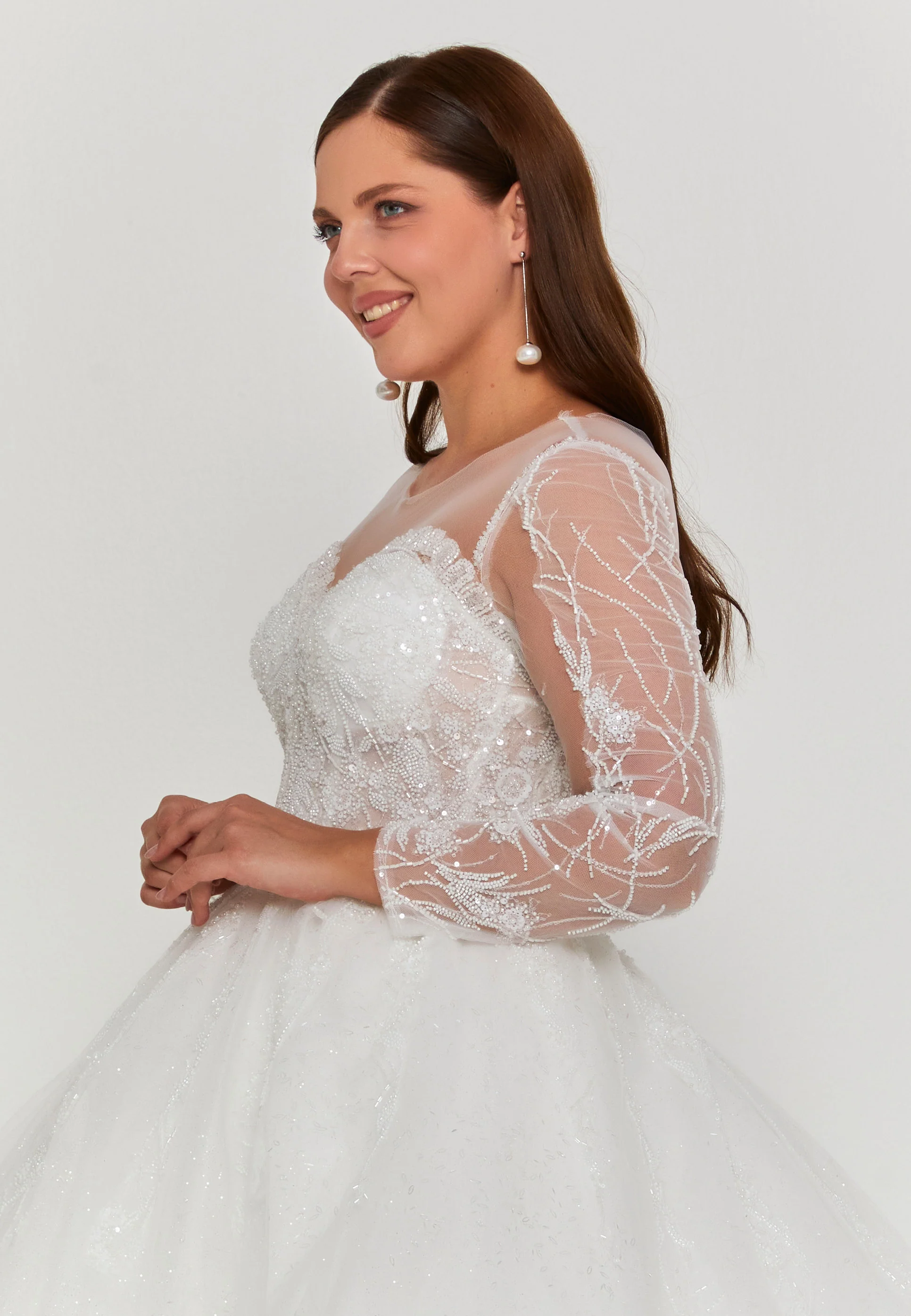 Long Sleeve Maxi Tulle Plus Size Wedding Dress blv360148 - Image 2