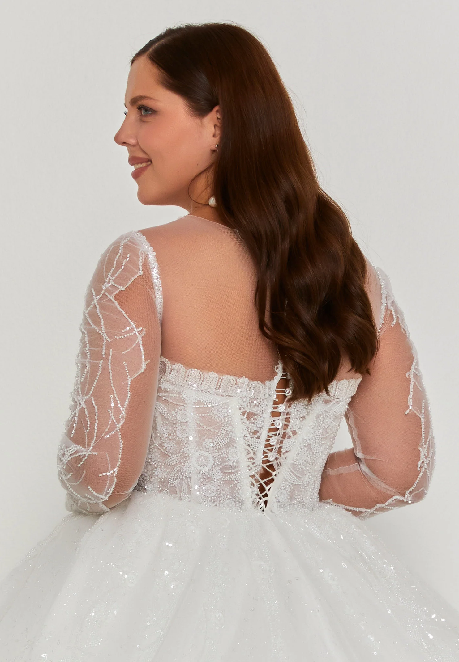 Long Sleeve Maxi Tulle Plus Size Wedding Dress blv360148 - Image 3