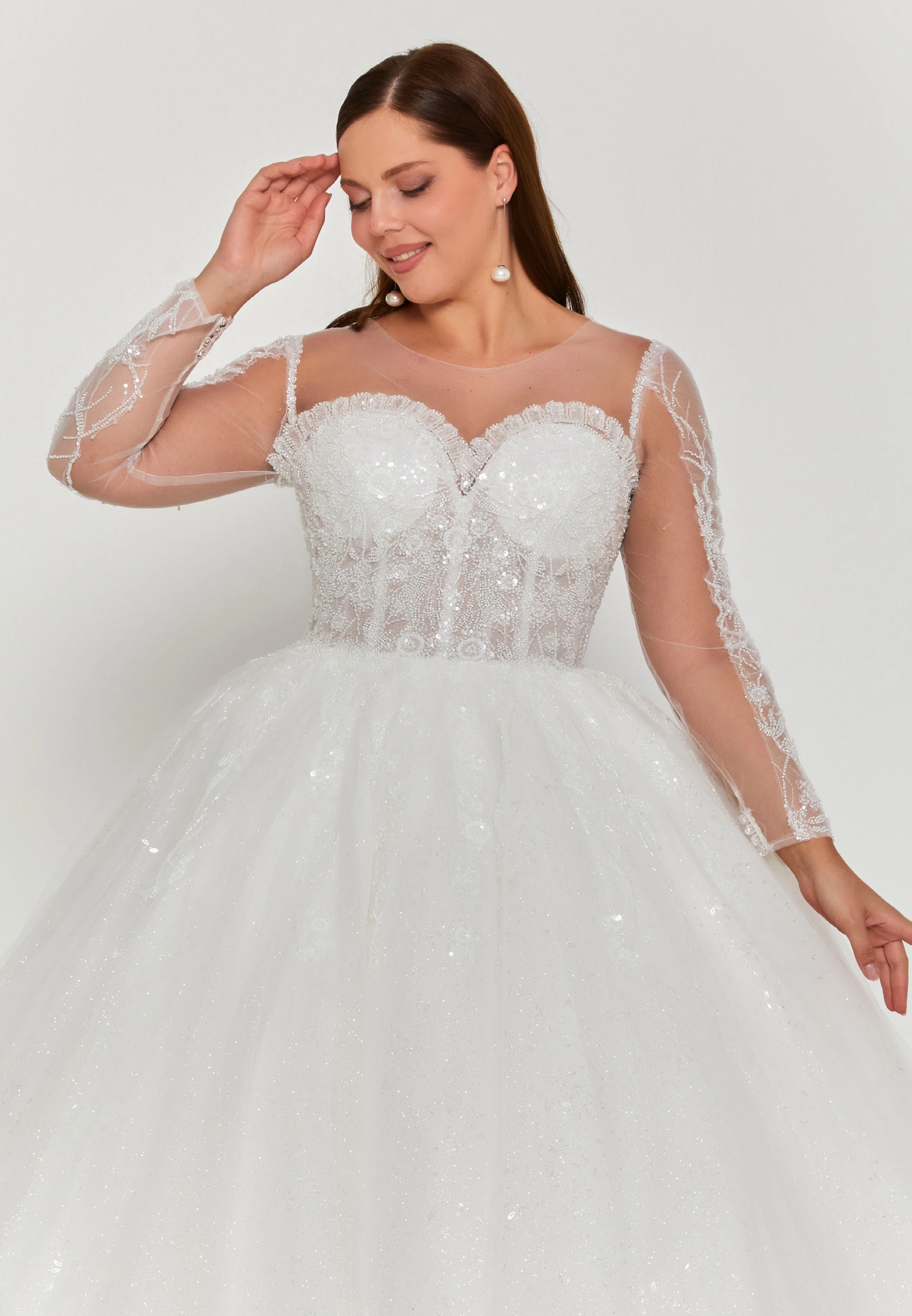 Long Sleeve Maxi Tulle Plus Size Wedding Dress blv360148 - Image 7