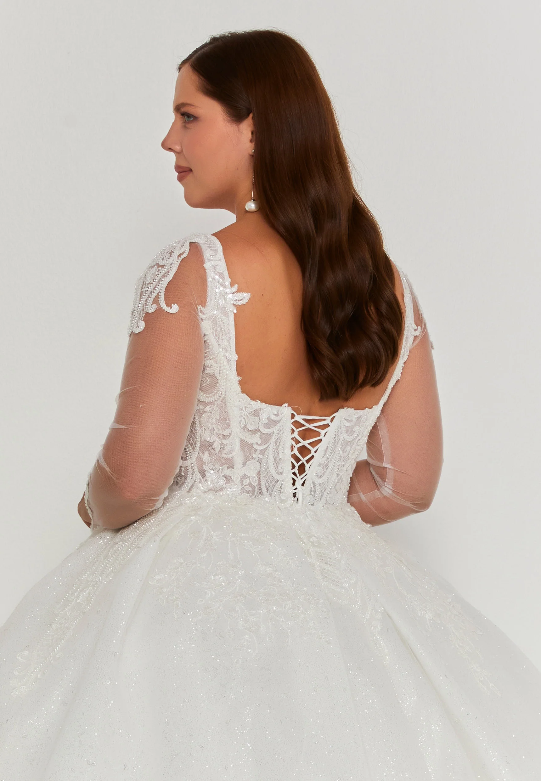 Long Sleeve Maxi Tulle Plus Size Wedding Dress blv360171 - Image 3