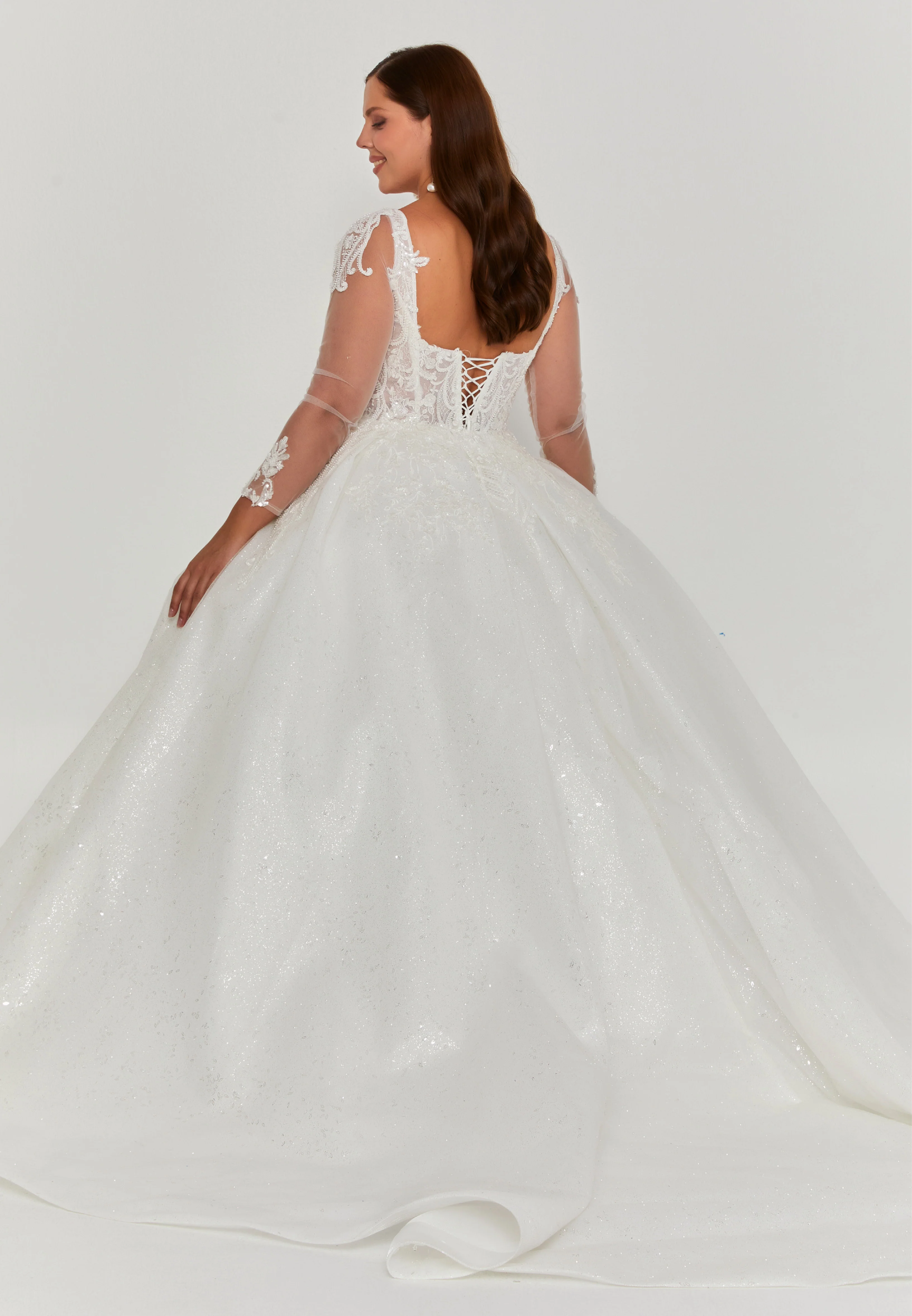 Long Sleeve Maxi Tulle Plus Size Wedding Dress blv360171 - Image 4