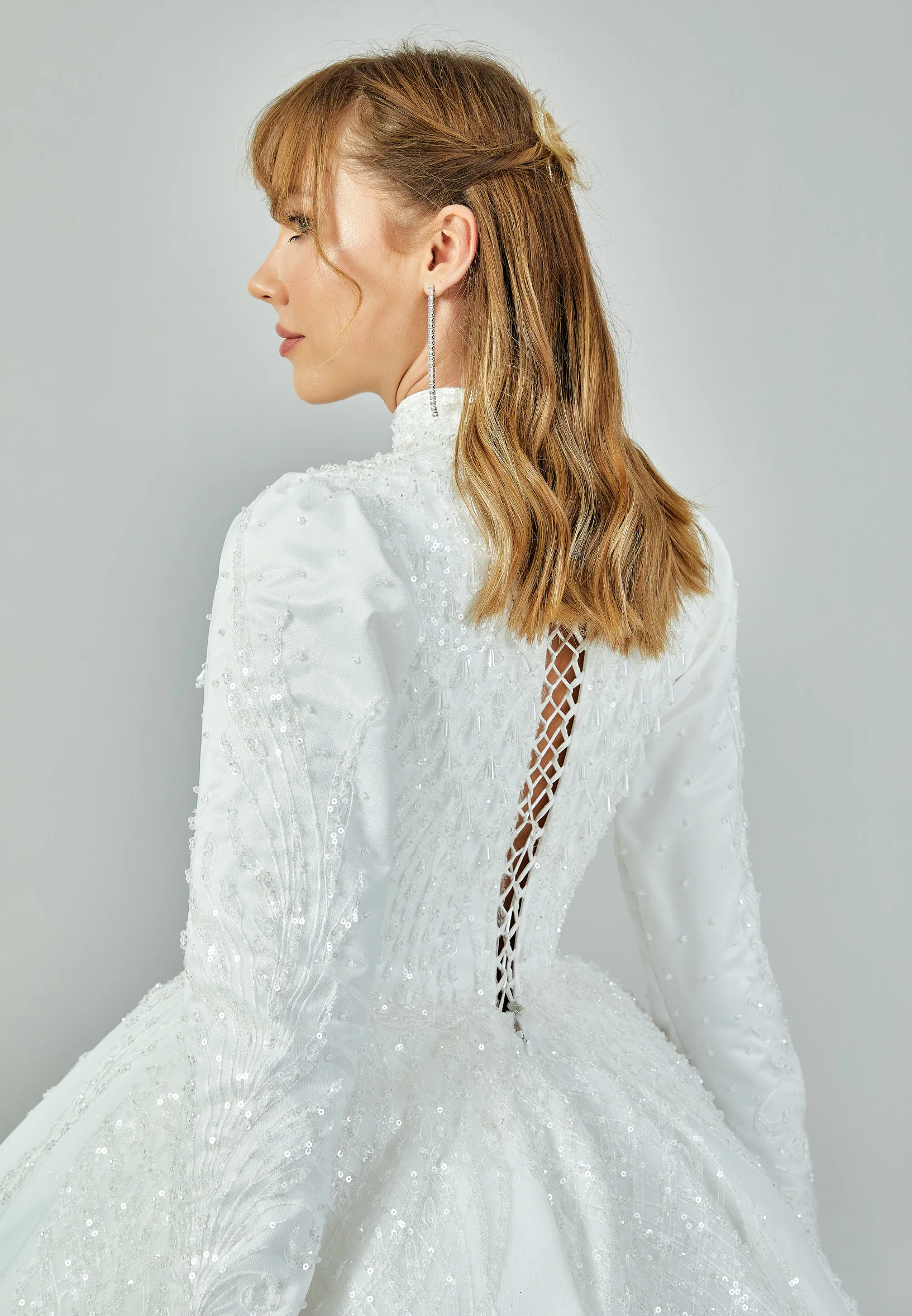 Long Sleeve Maxi Tulle Regular Wedding Dress abb2201040 - Image 2