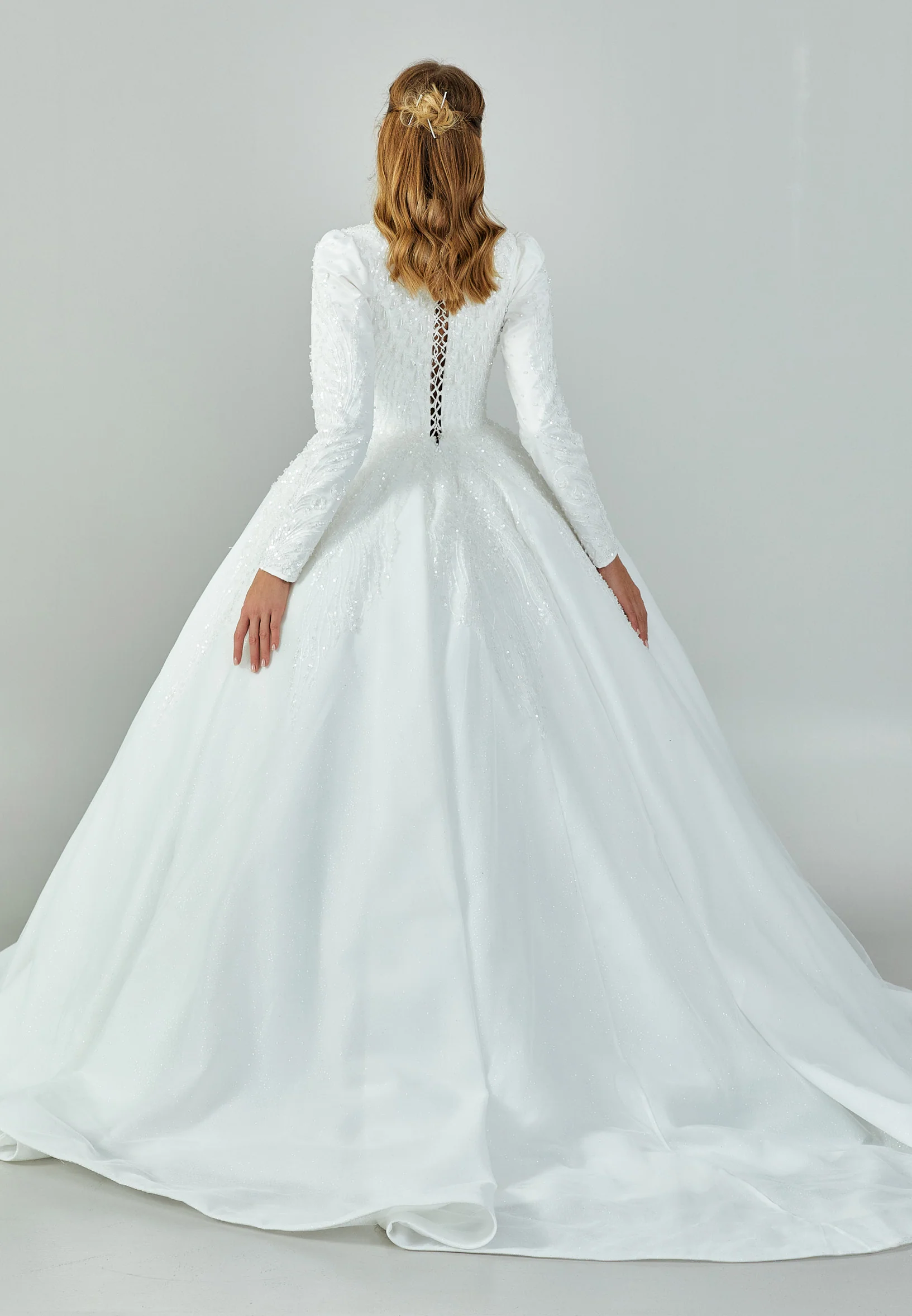 Long Sleeve Maxi Tulle Regular Wedding Dress abb2201040 - Image 3