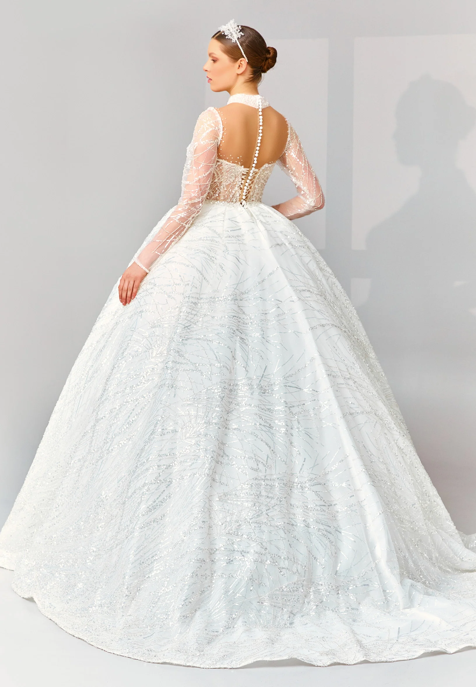 Long Sleeve Maxi Tulle Regular Wedding Dress abb22012 - Image 3