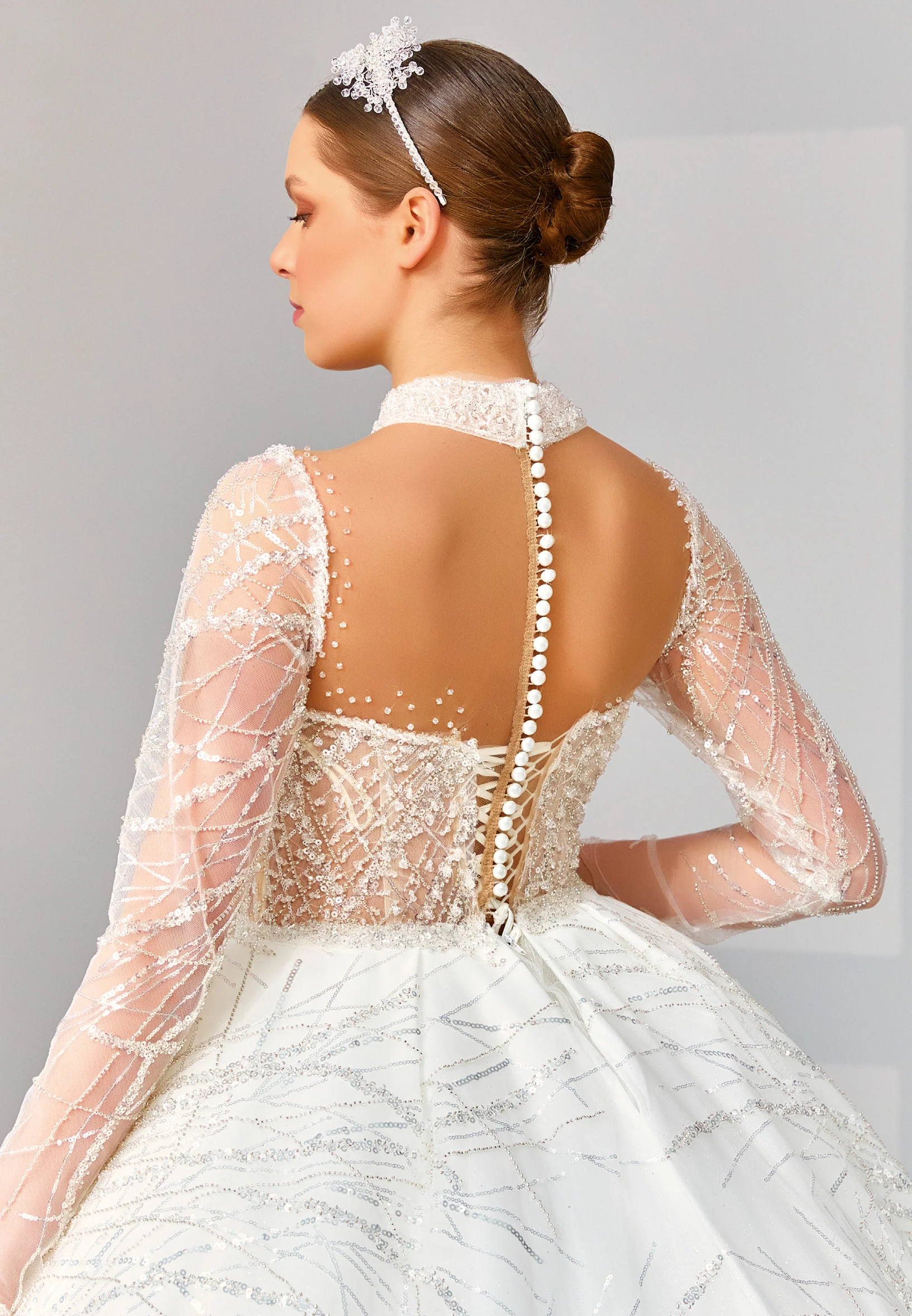 Long Sleeve Maxi Tulle Regular Wedding Dress abb22012 - Image 4