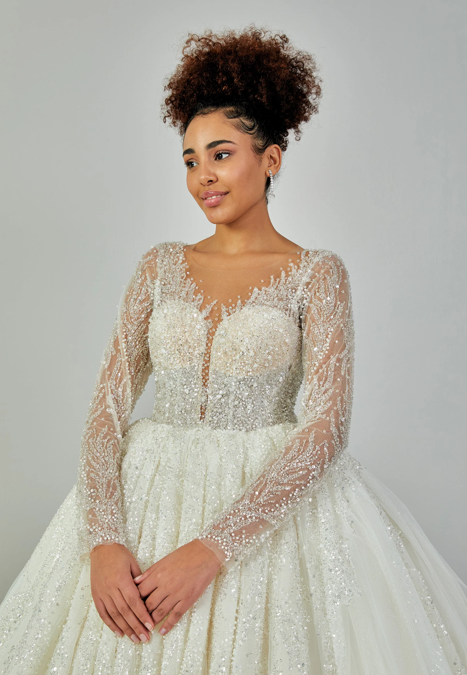 Long Sleeve Maxi Tulle Regular Wedding Dress abb2201207-1 - Image 2