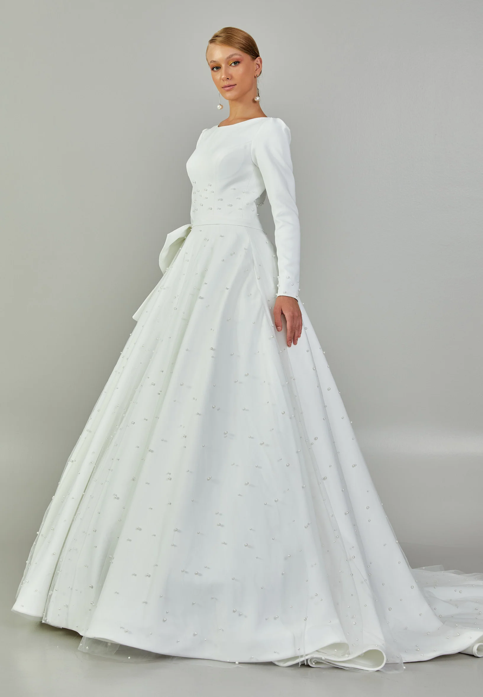 Long Sleeve Maxi Tulle Regular Wedding Dress abb2201211-1 - Image 6