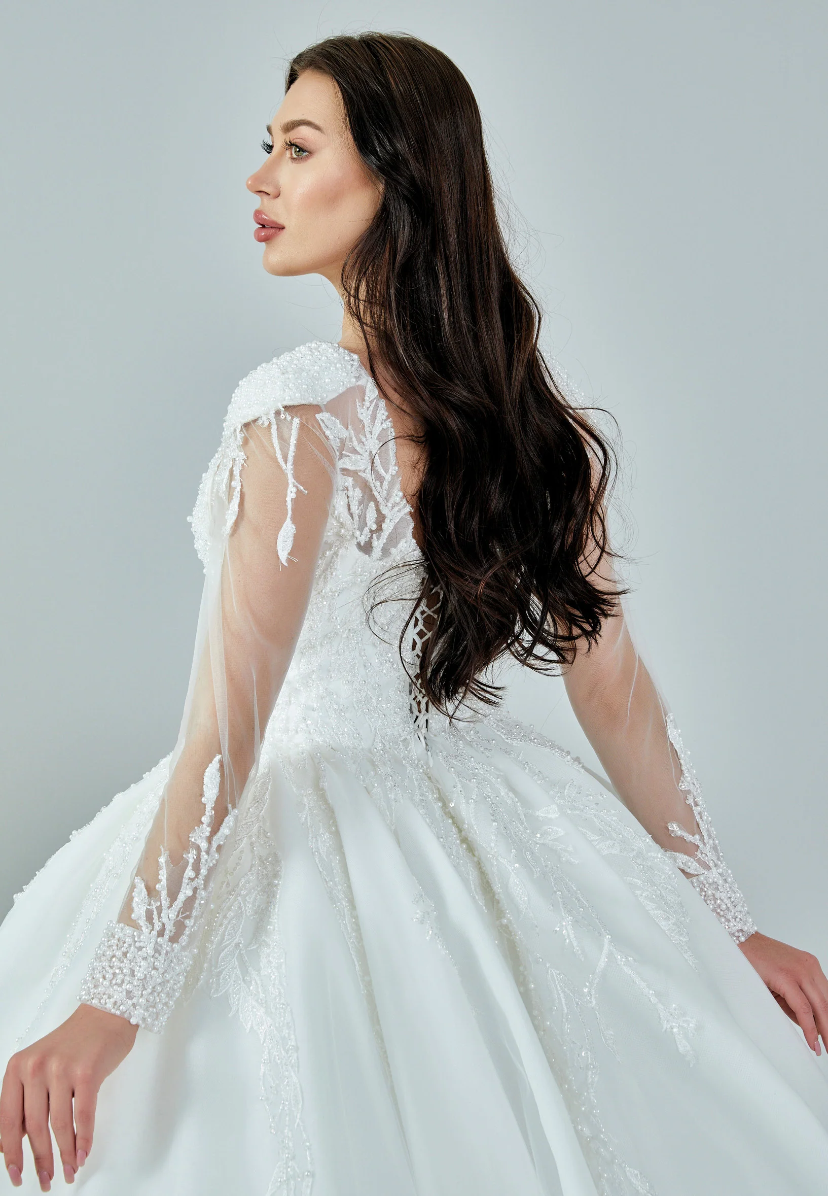 Long Sleeve Maxi Tulle Regular Wedding Dress abb22021-1 - Image 3