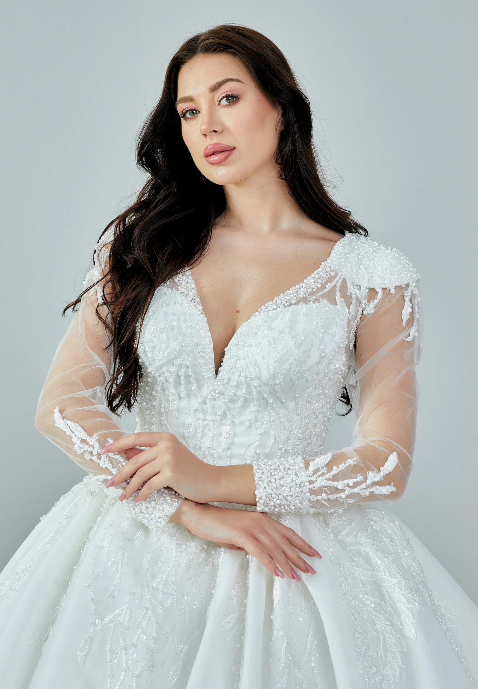 Long Sleeve Maxi Tulle Regular Wedding Dress abb22021-1 - Image 8