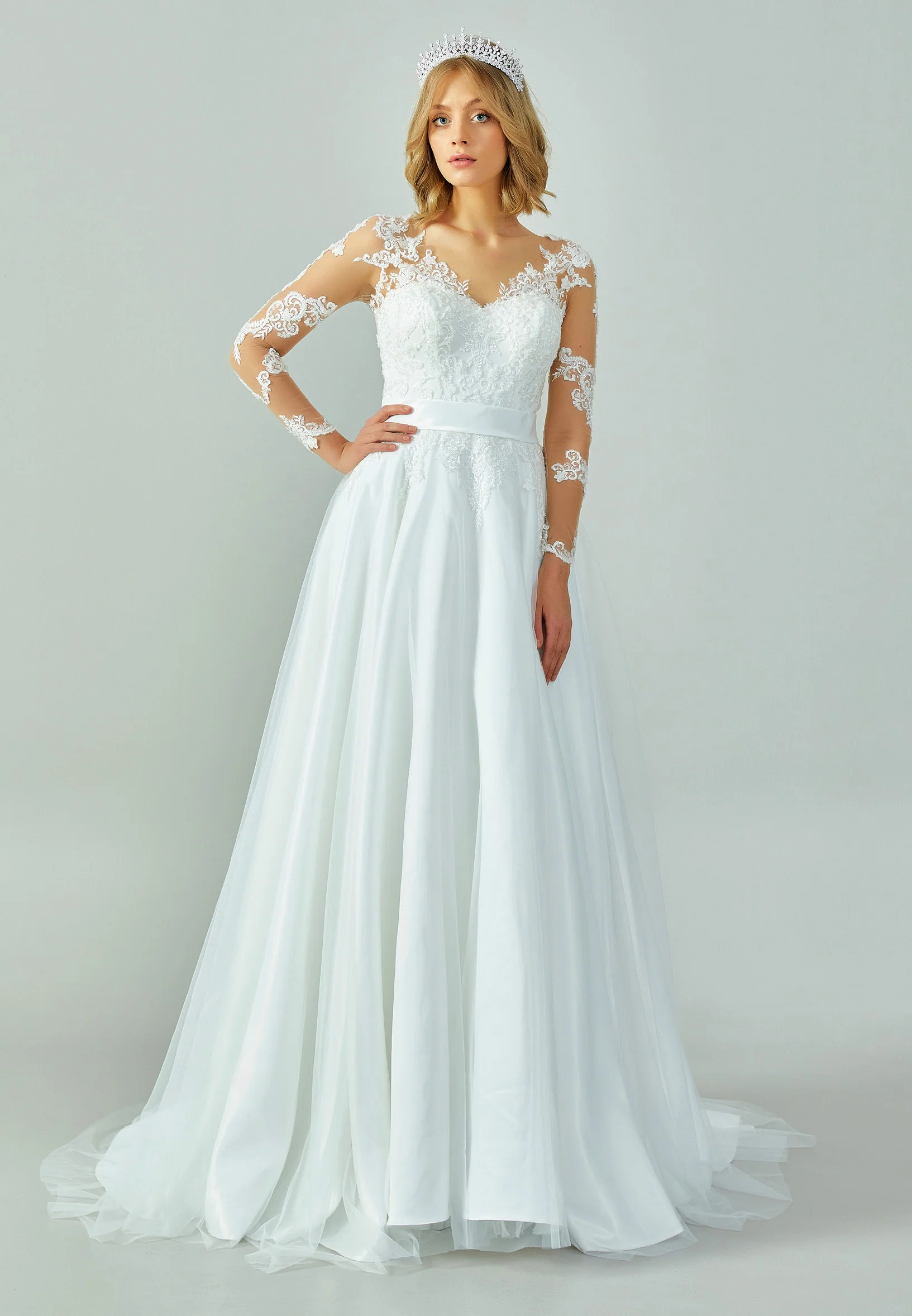 Long Sleeve Maxi Tulle Regular Wedding Dress abb2202205