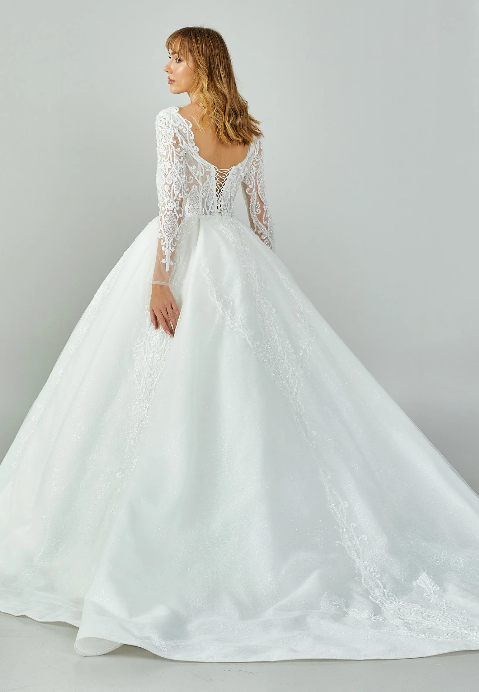 Long Sleeve Maxi Tulle Regular Wedding Dress abb22032-1 - Image 3