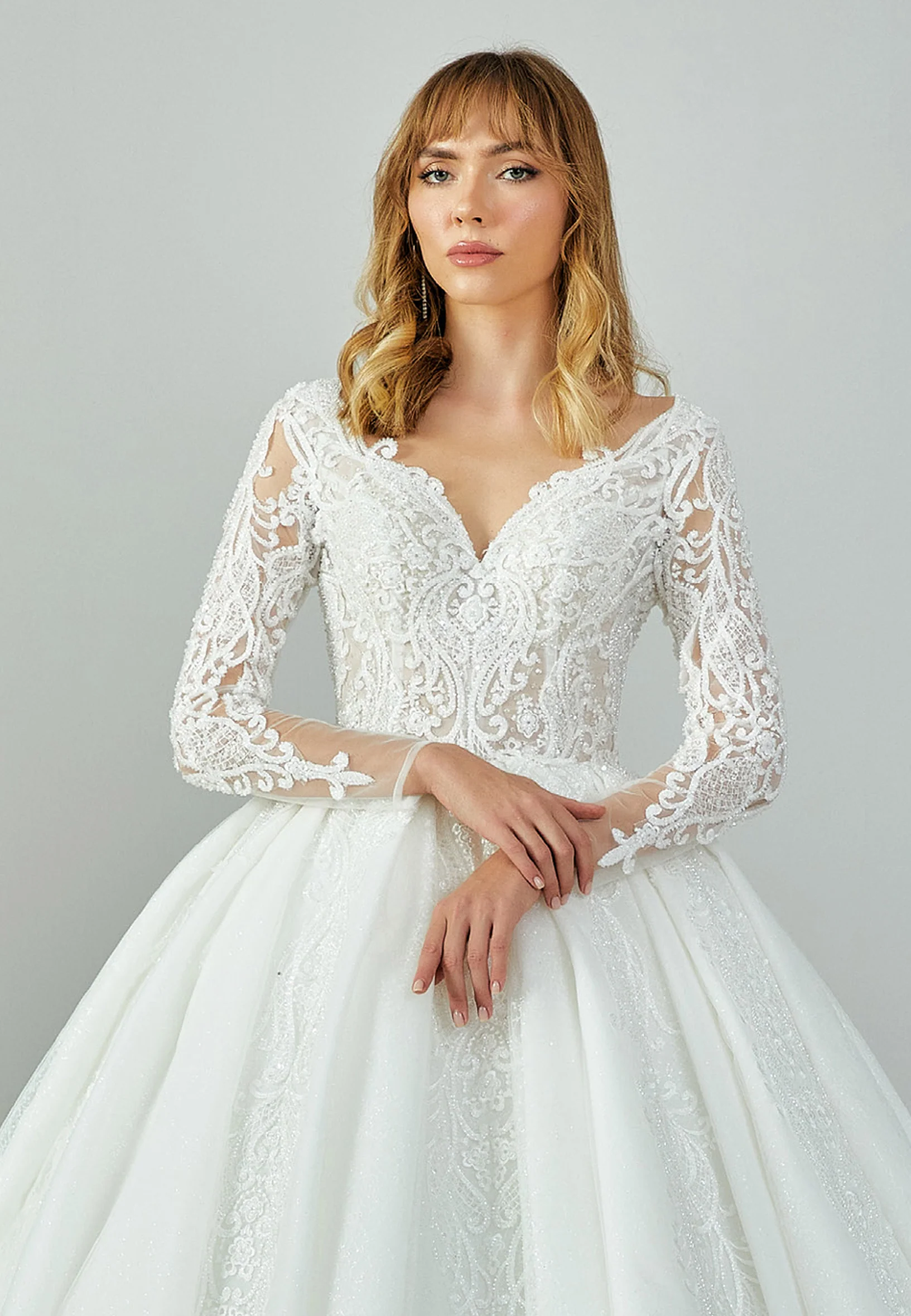 Long Sleeve Maxi Tulle Regular Wedding Dress abb22032-1 - Image 4