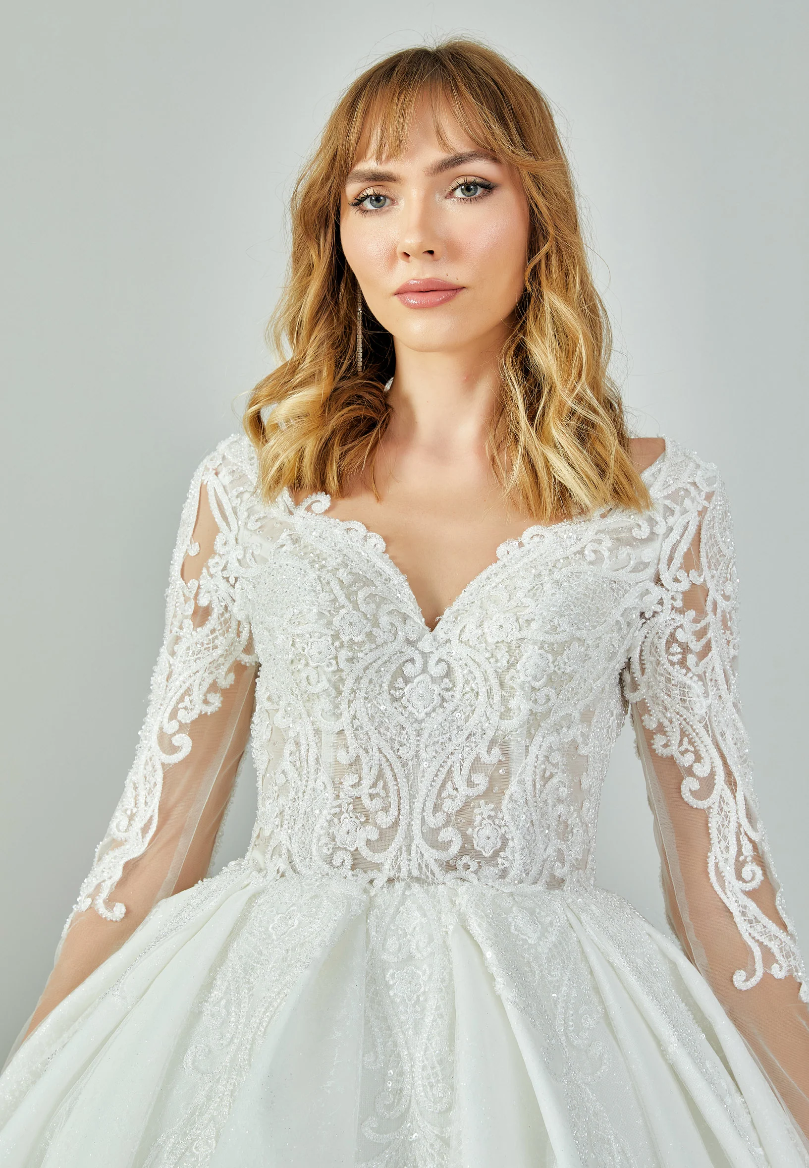 Long Sleeve Maxi Tulle Regular Wedding Dress abb22032-1 - Image 5