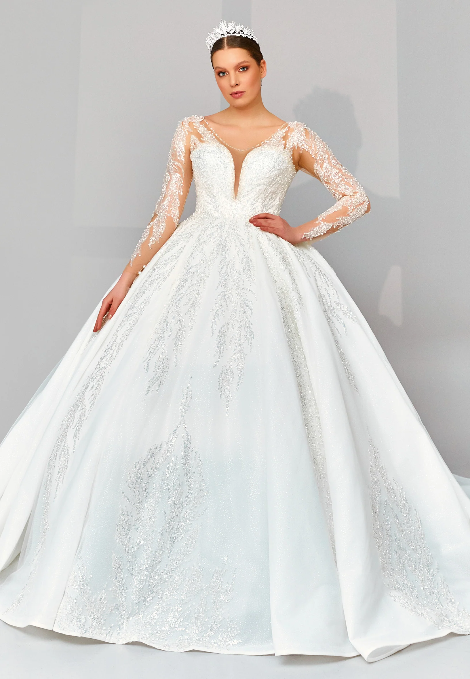 Long Sleeve Maxi Tulle Regular Wedding Dress abb22044
