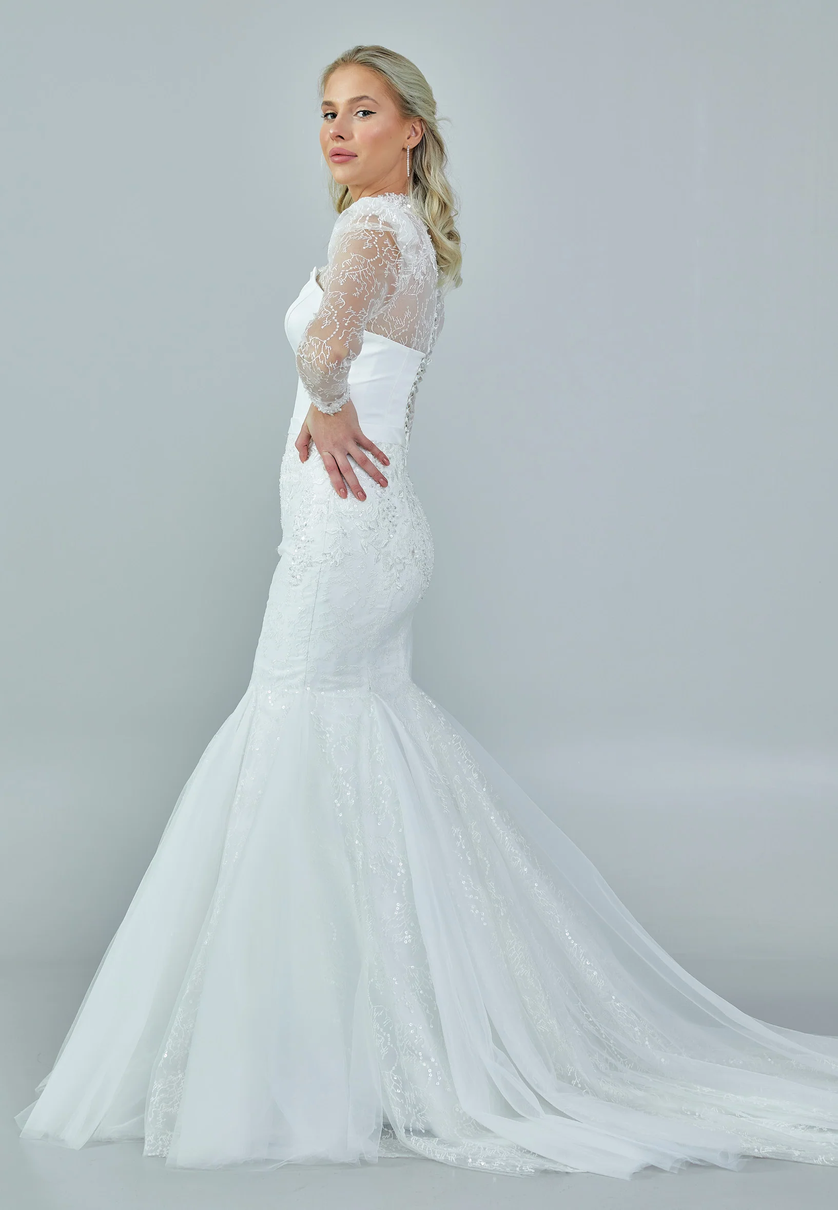 Long Sleeve Maxi Tulle Regular Wedding Dress abb23003 - Image 6