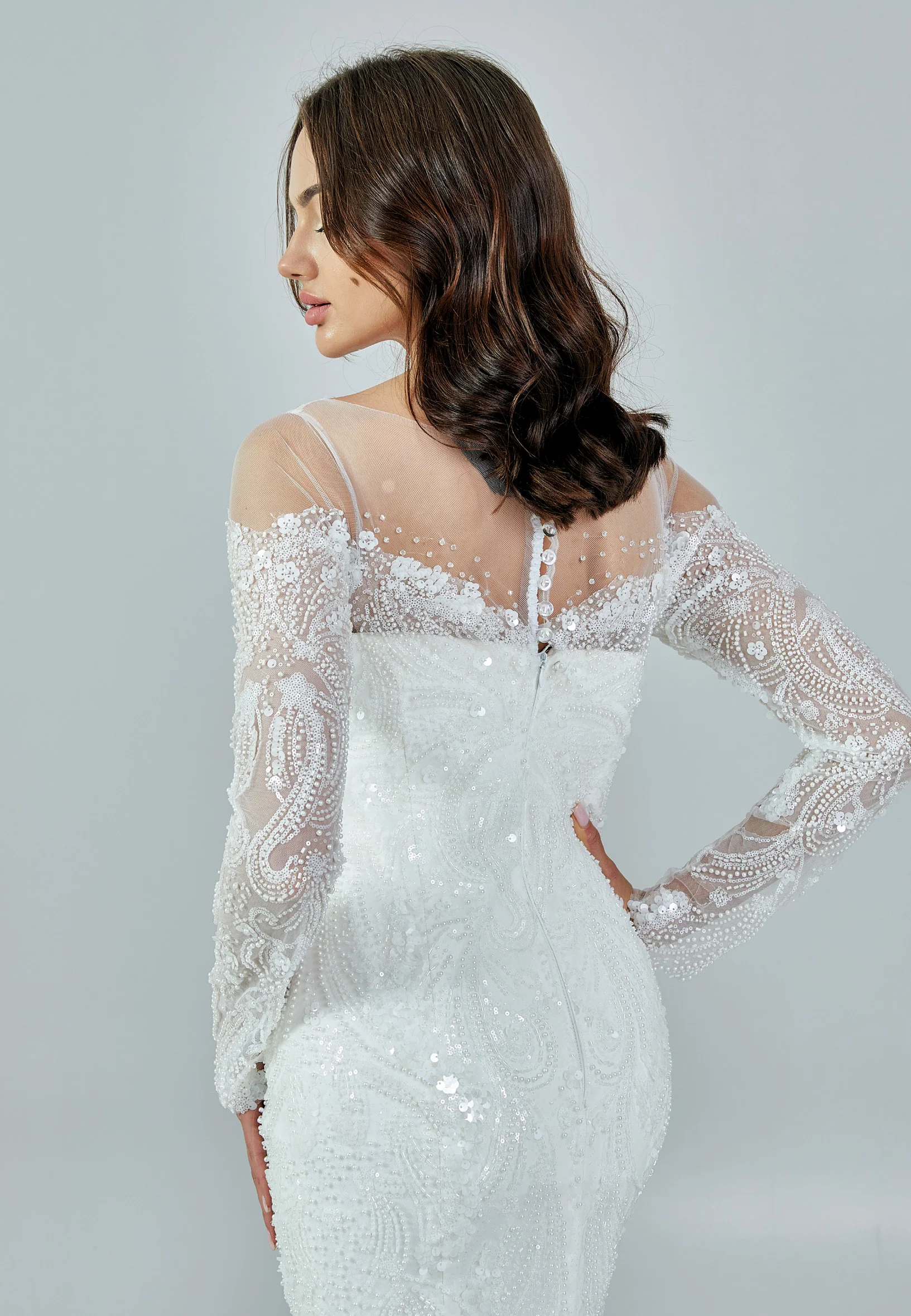 Long Sleeve Maxi Tulle Regular Wedding Dress abb23014 - Image 3