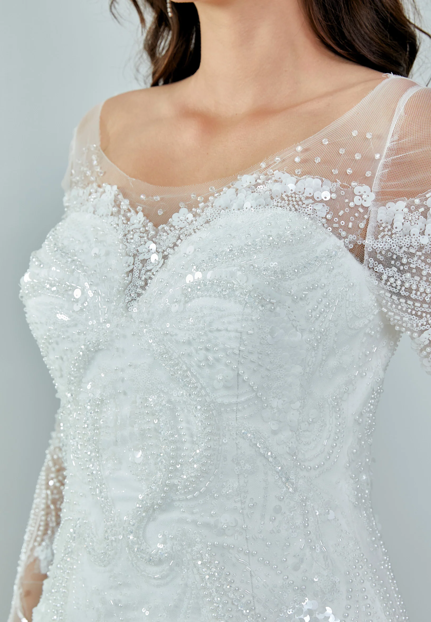 Long Sleeve Maxi Tulle Regular Wedding Dress abb23014 - Image 4
